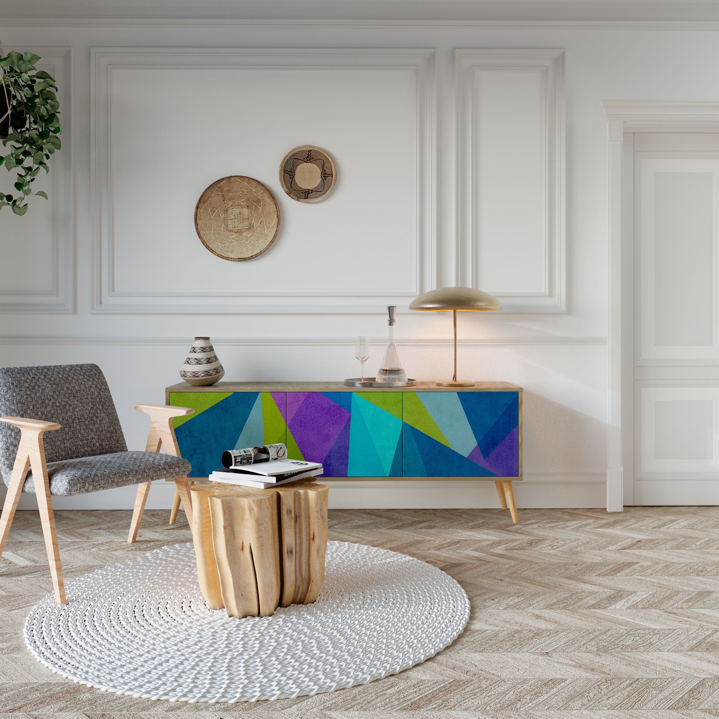 Meuble TV 3 portes COLD SHOWCASE effet chêne