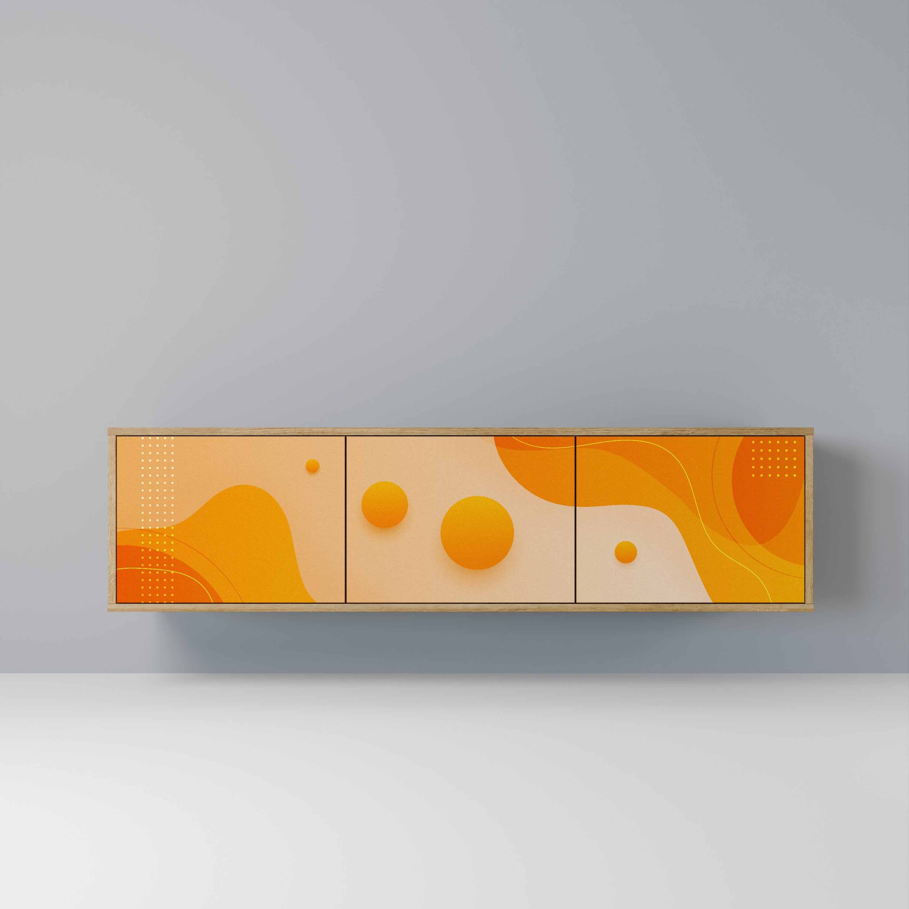 Meuble TV 3 portes ORANGE ARRANGEMENT effet chêne