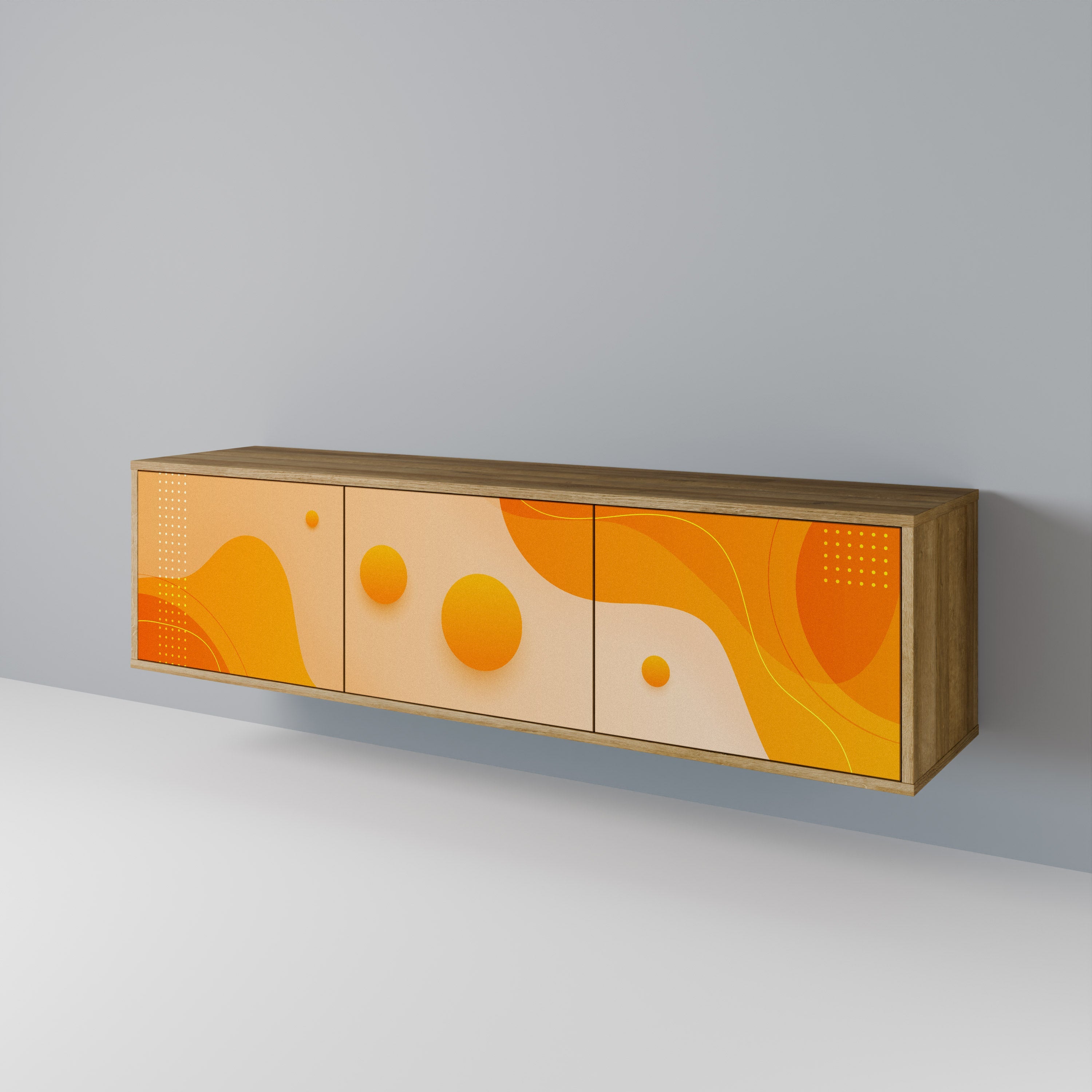 Meuble TV 3 portes ORANGE ARRANGEMENT effet chêne