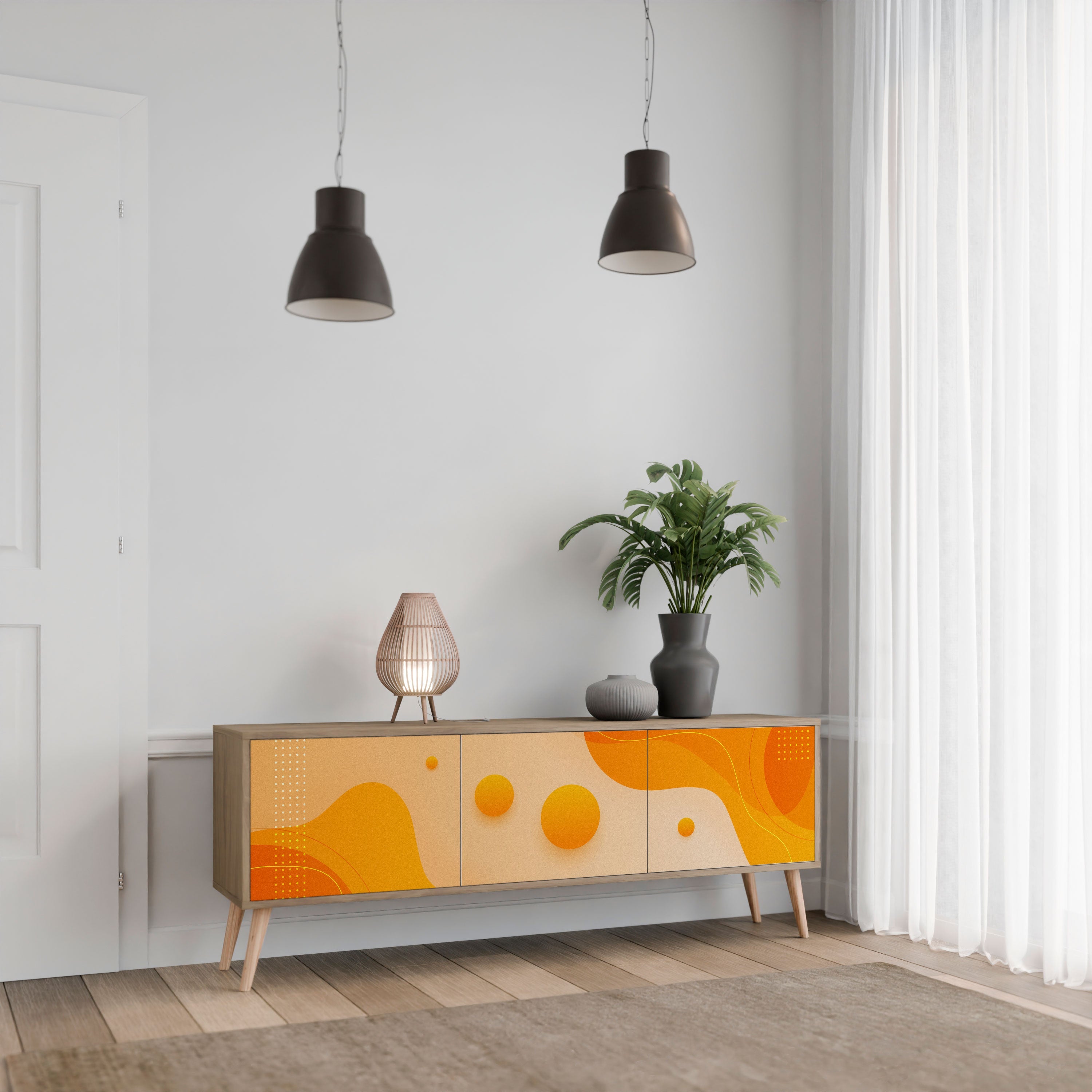 Meuble TV 3 portes ORANGE ARRANGEMENT effet chêne