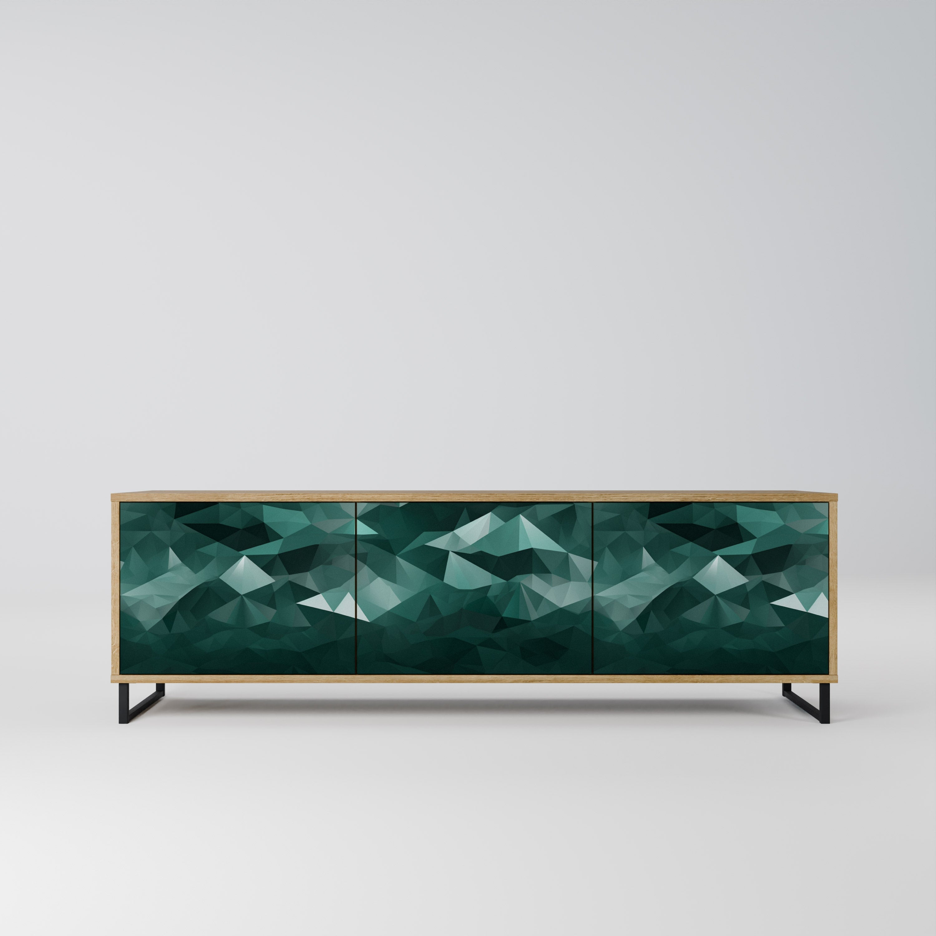 Meuble TV 3 portes flottant polygonal effet chêne