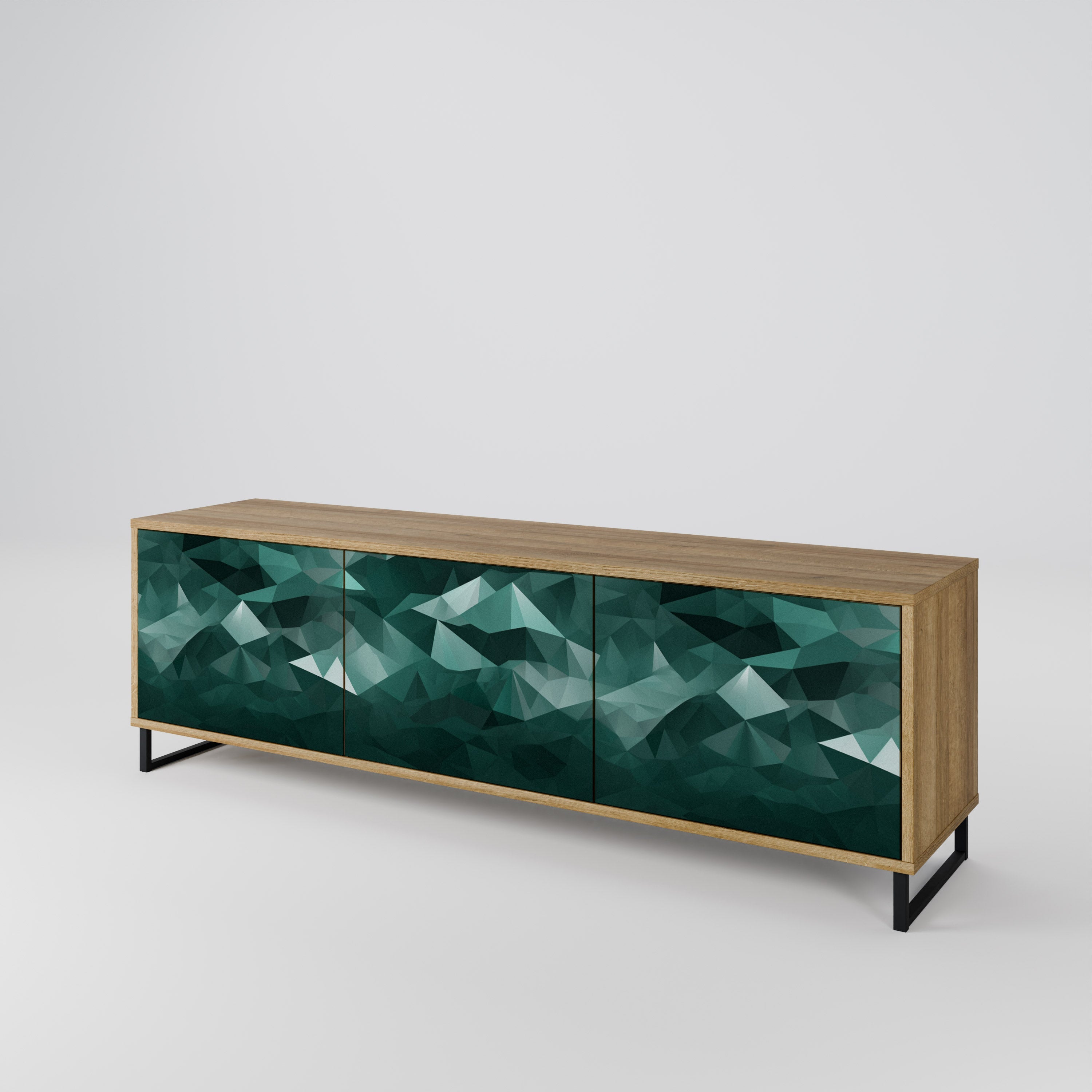 Meuble TV 3 portes flottant polygonal effet chêne