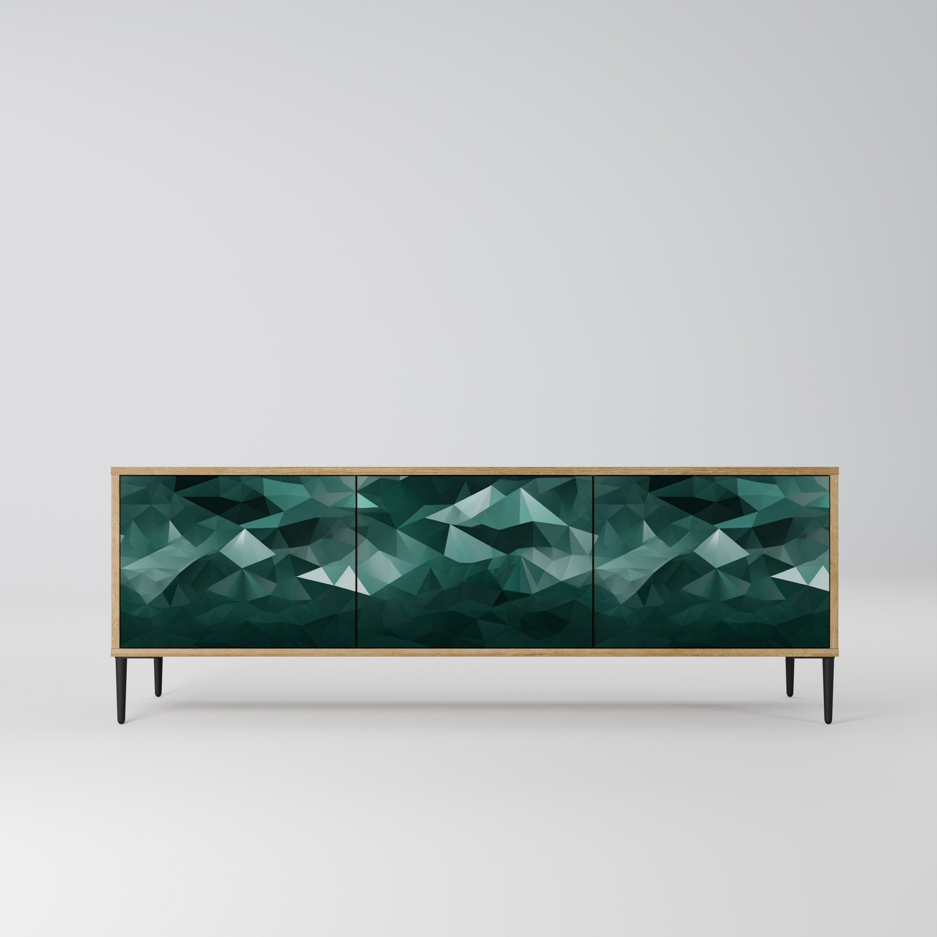 Meuble TV 3 portes flottant polygonal effet chêne