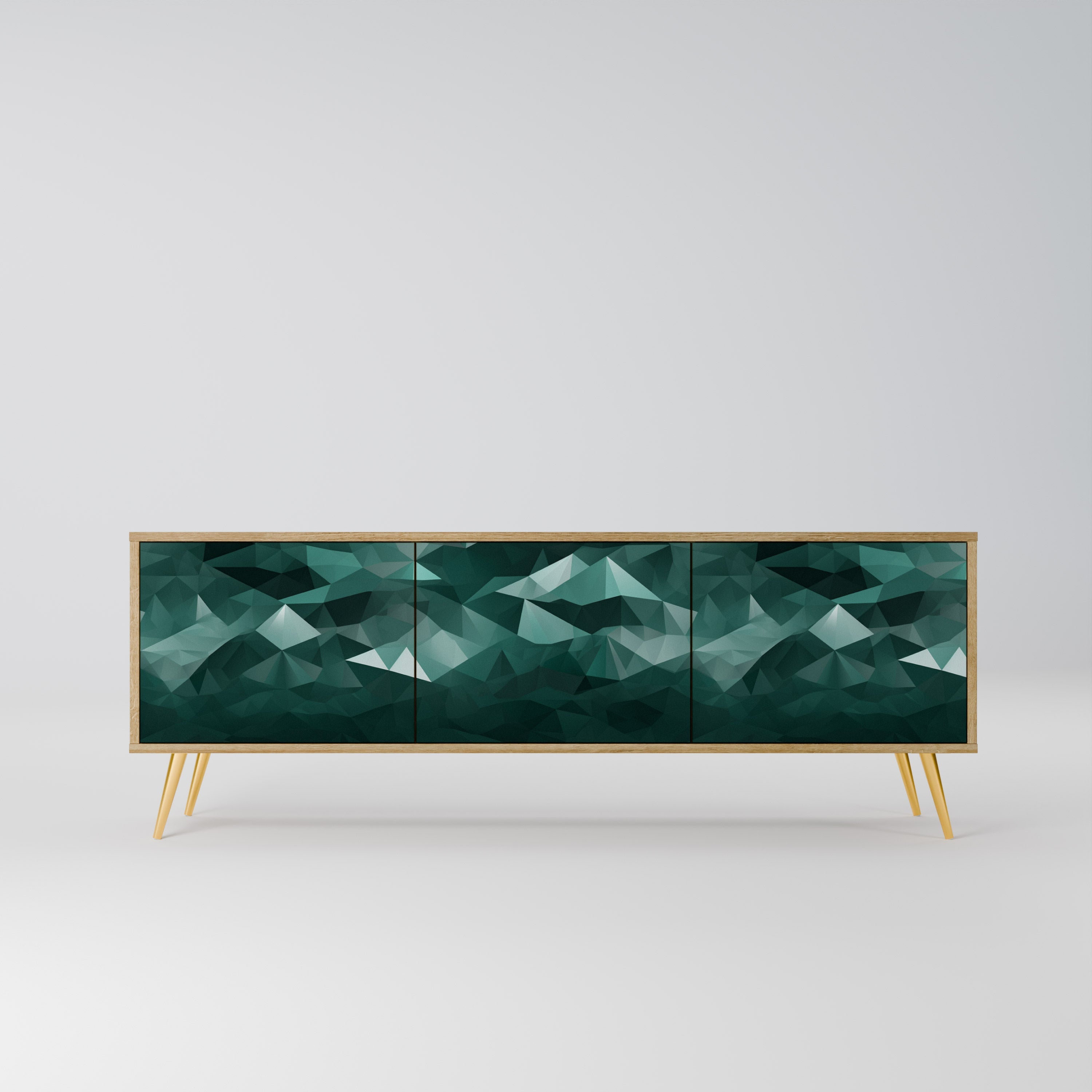 Meuble TV 3 portes flottant polygonal effet chêne