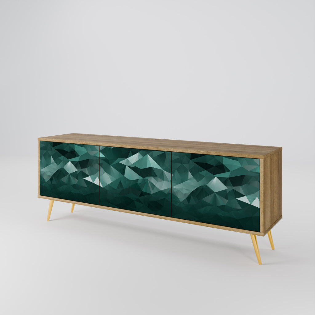 Meuble TV 3 portes flottant polygonal effet chêne