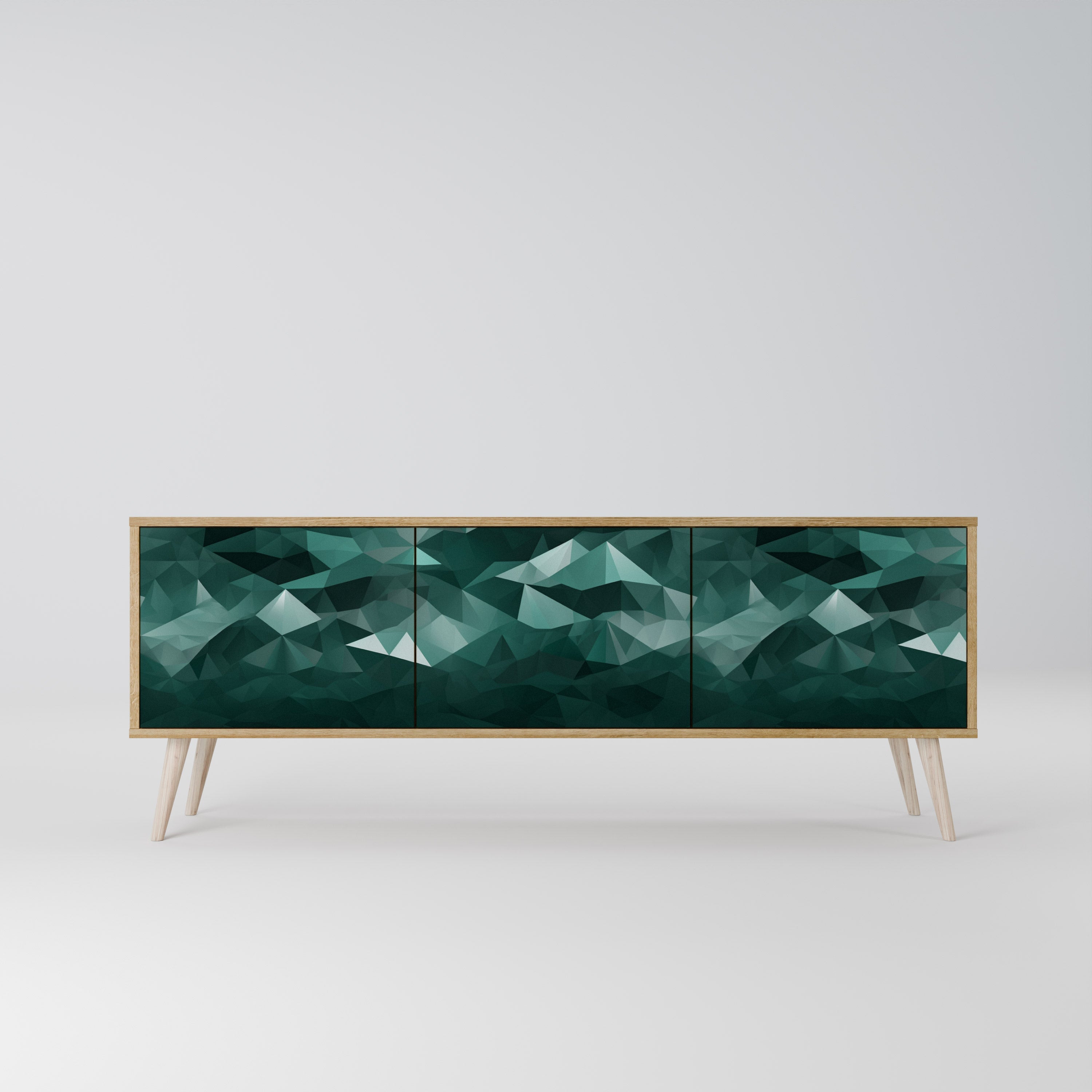 Meuble TV 3 portes flottant polygonal effet chêne