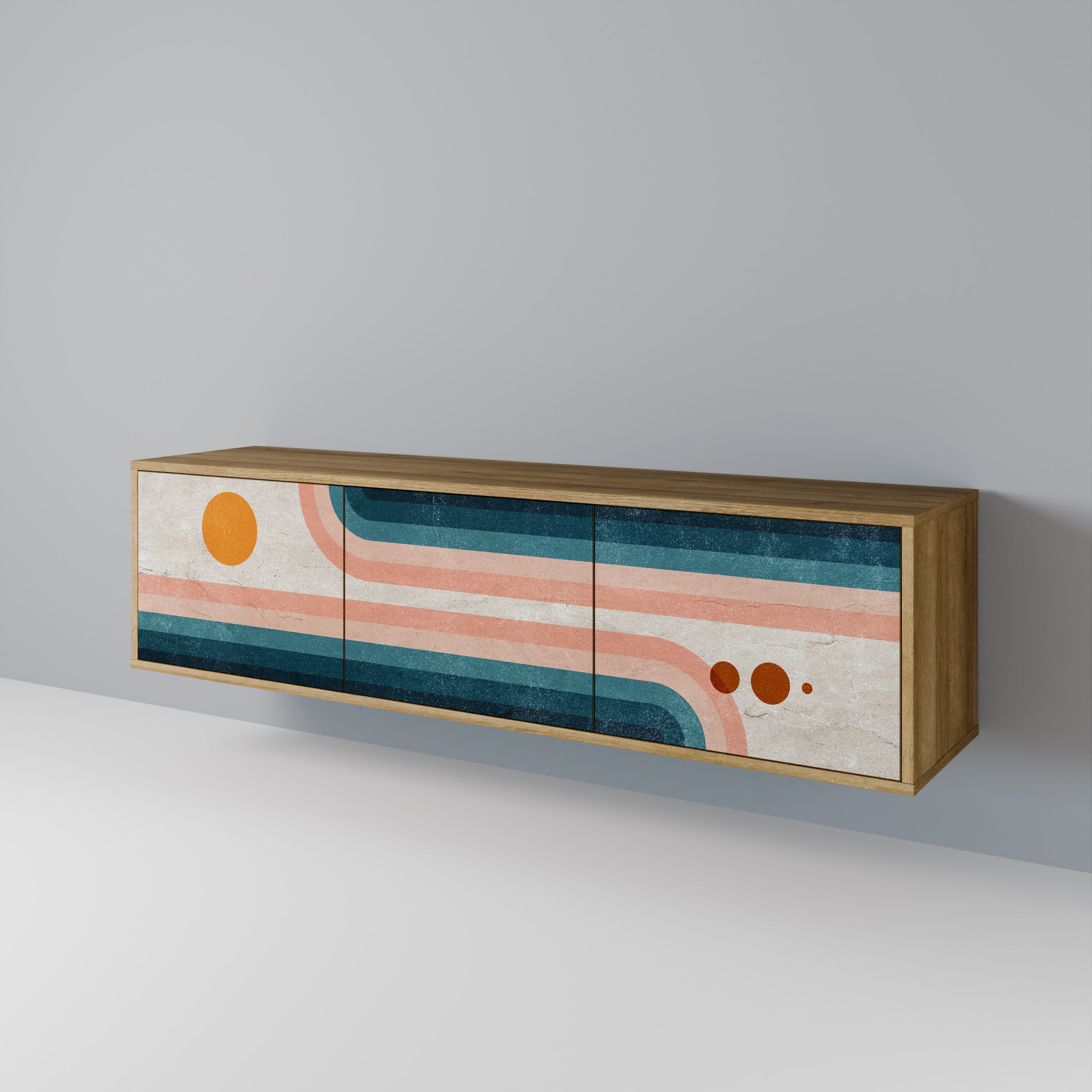 Meuble TV 3 portes TWO HALVES effet chêne