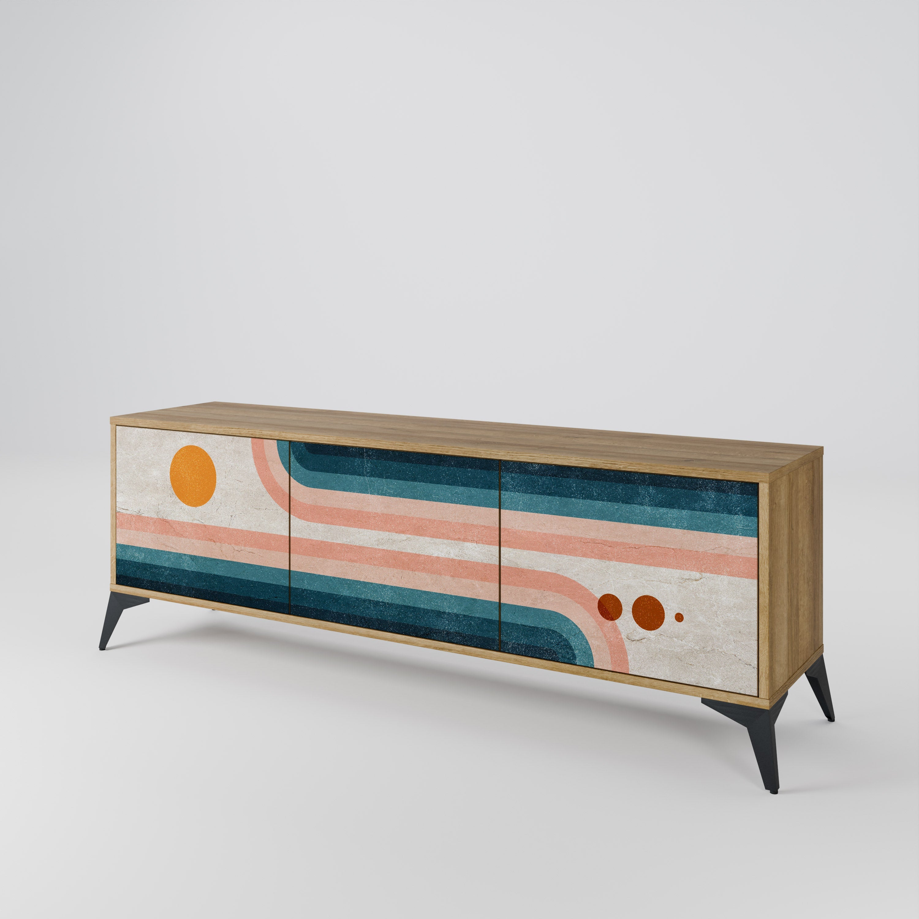 Meuble TV 3 portes TWO HALVES effet chêne