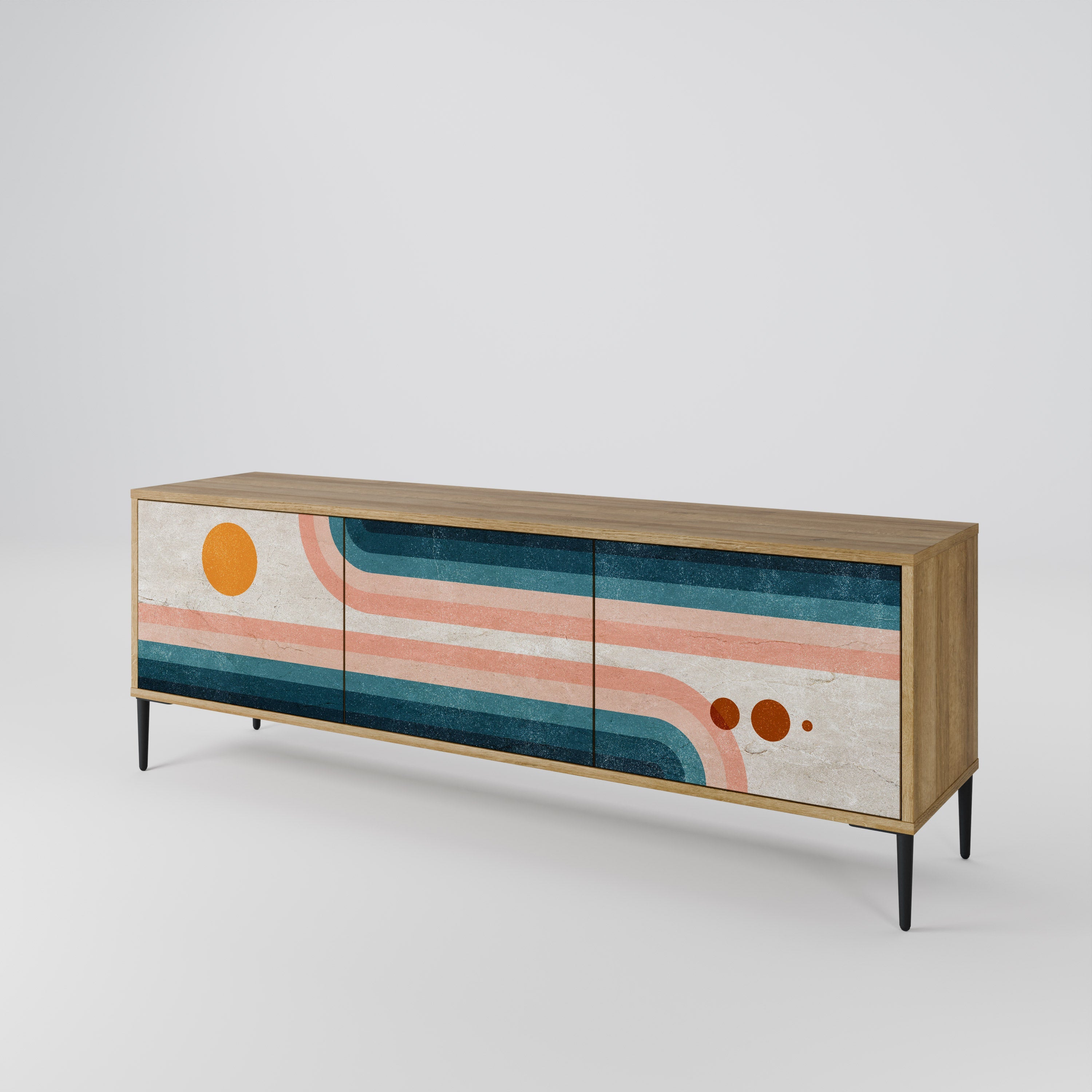 Meuble TV 3 portes TWO HALVES effet chêne