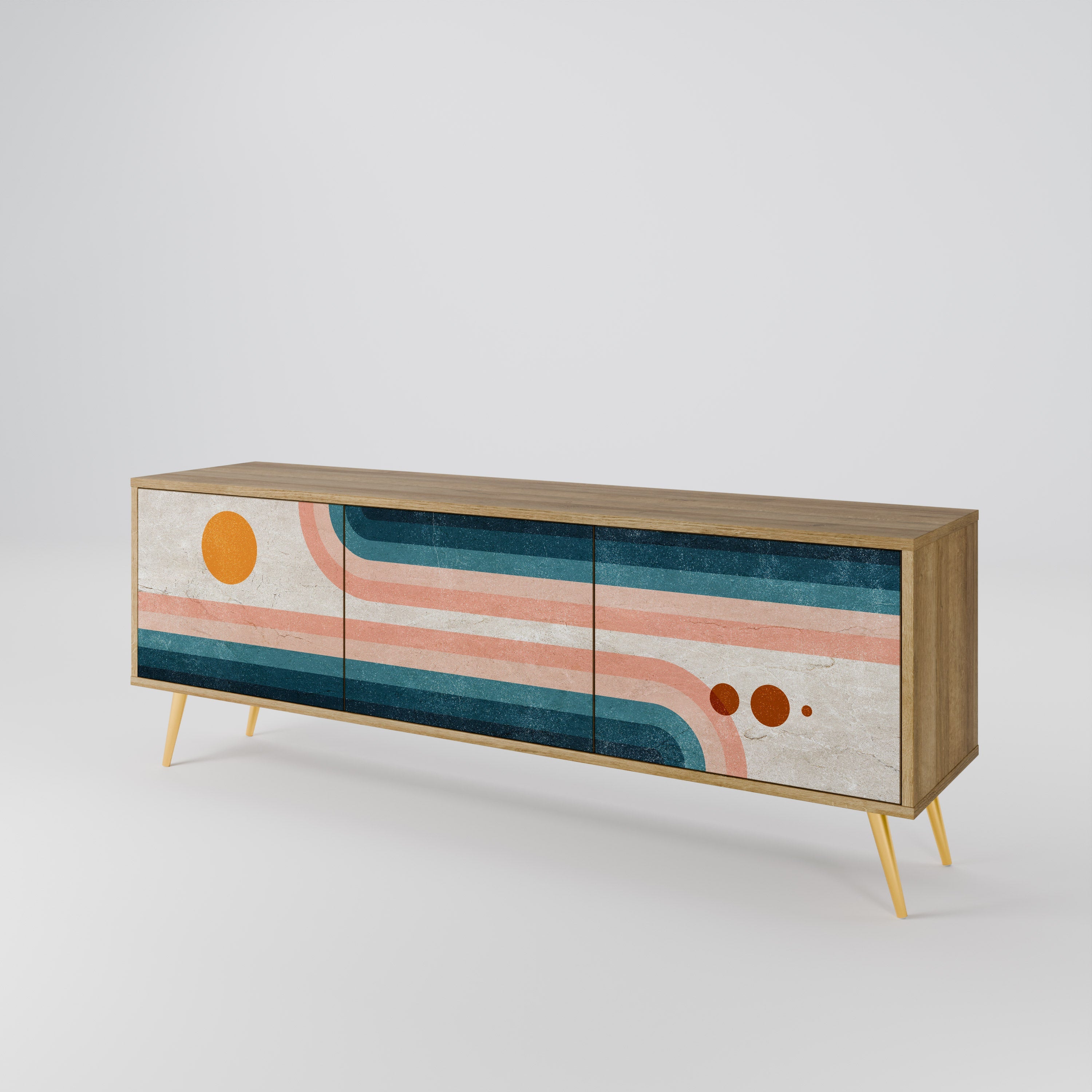 Meuble TV 3 portes TWO HALVES effet chêne