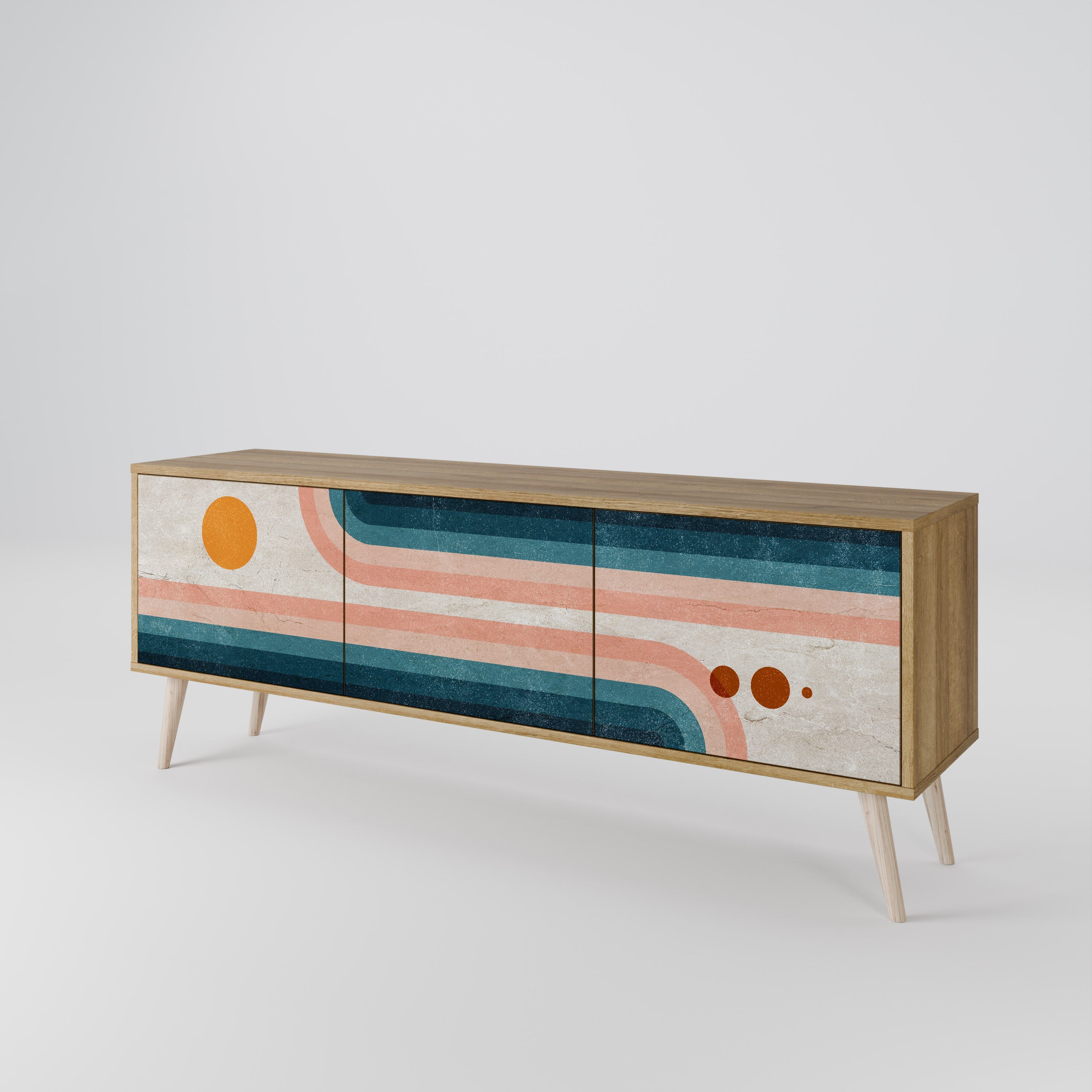 Meuble TV 3 portes TWO HALVES effet chêne