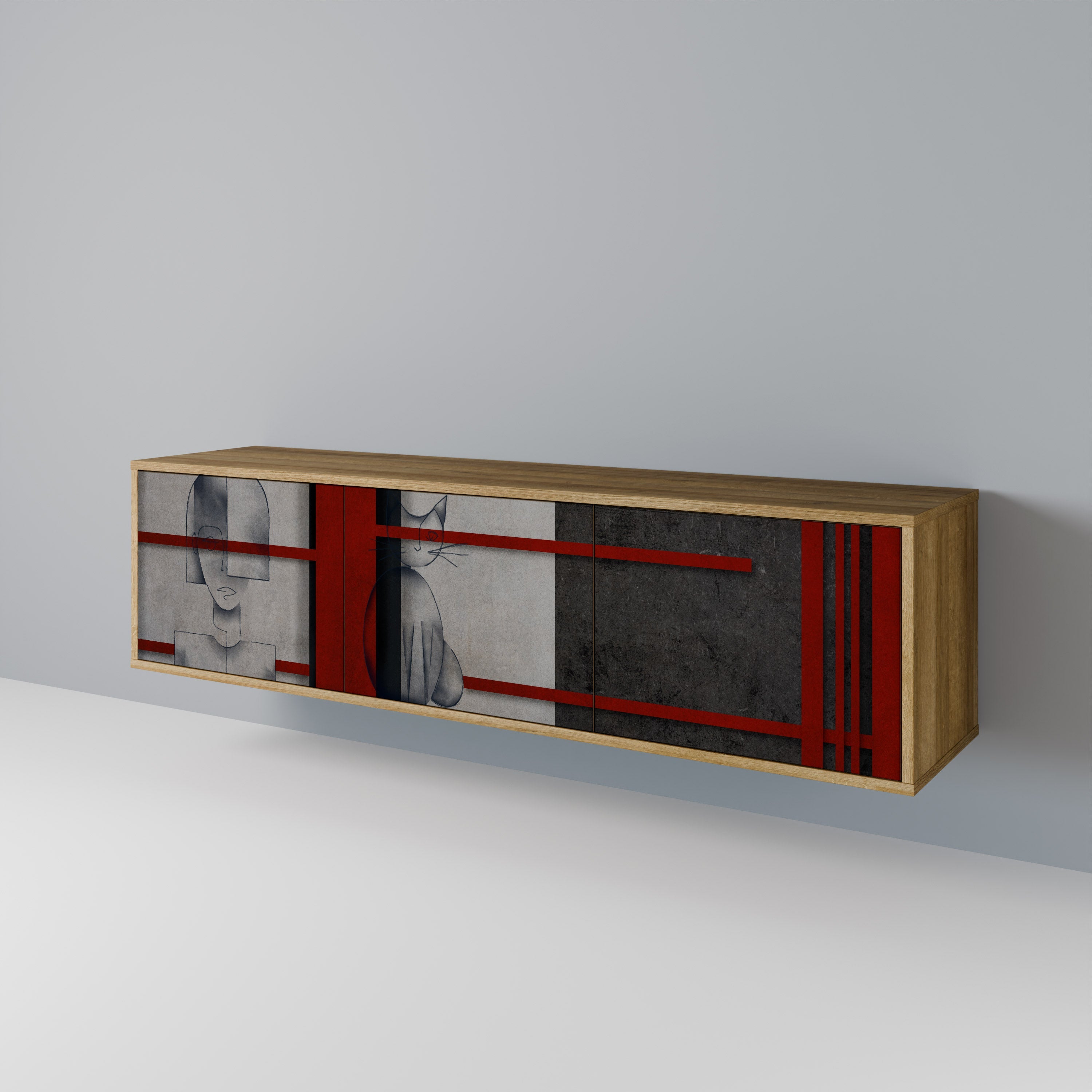 Meuble TV 3 portes GRAY FIGURES effet chêne