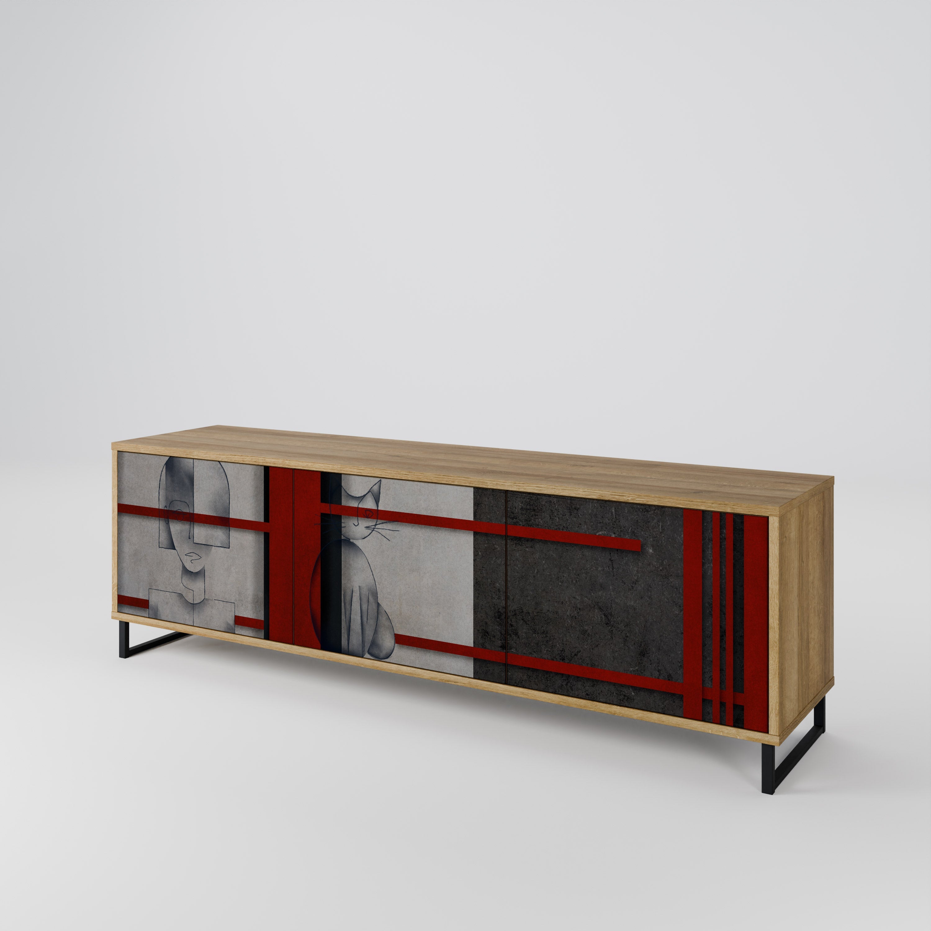 Meuble TV 3 portes GRAY FIGURES effet chêne