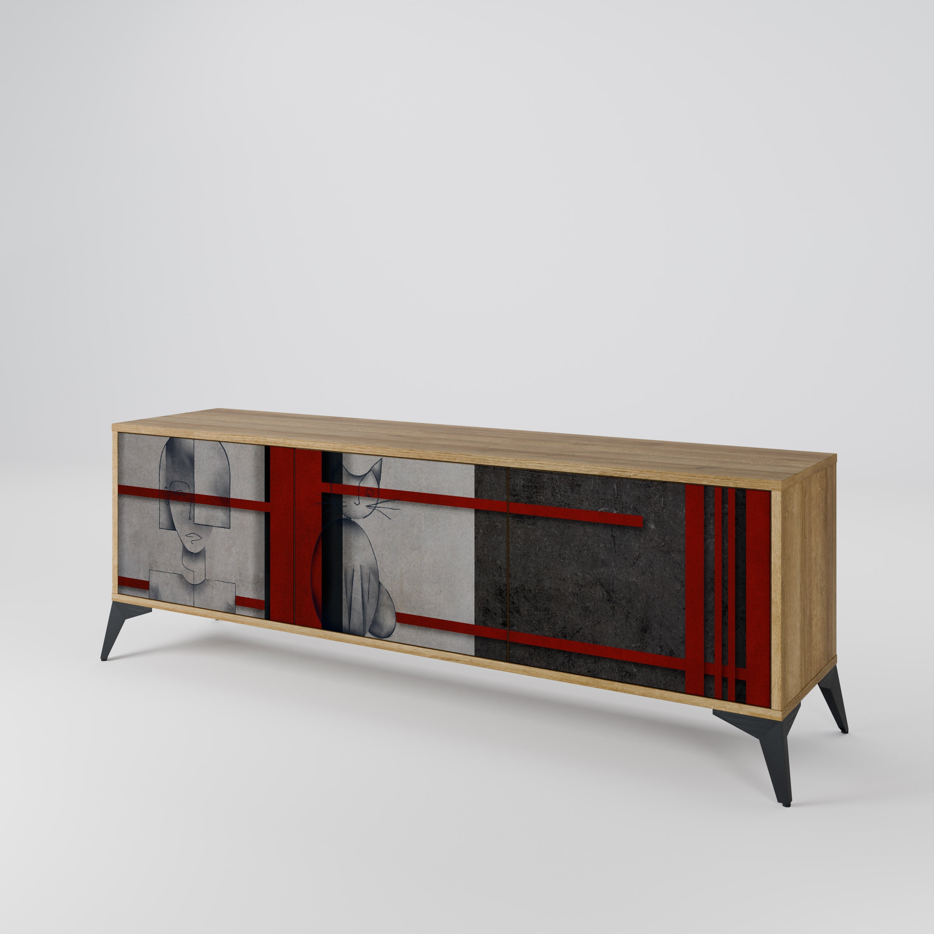 Meuble TV 3 portes GRAY FIGURES effet chêne