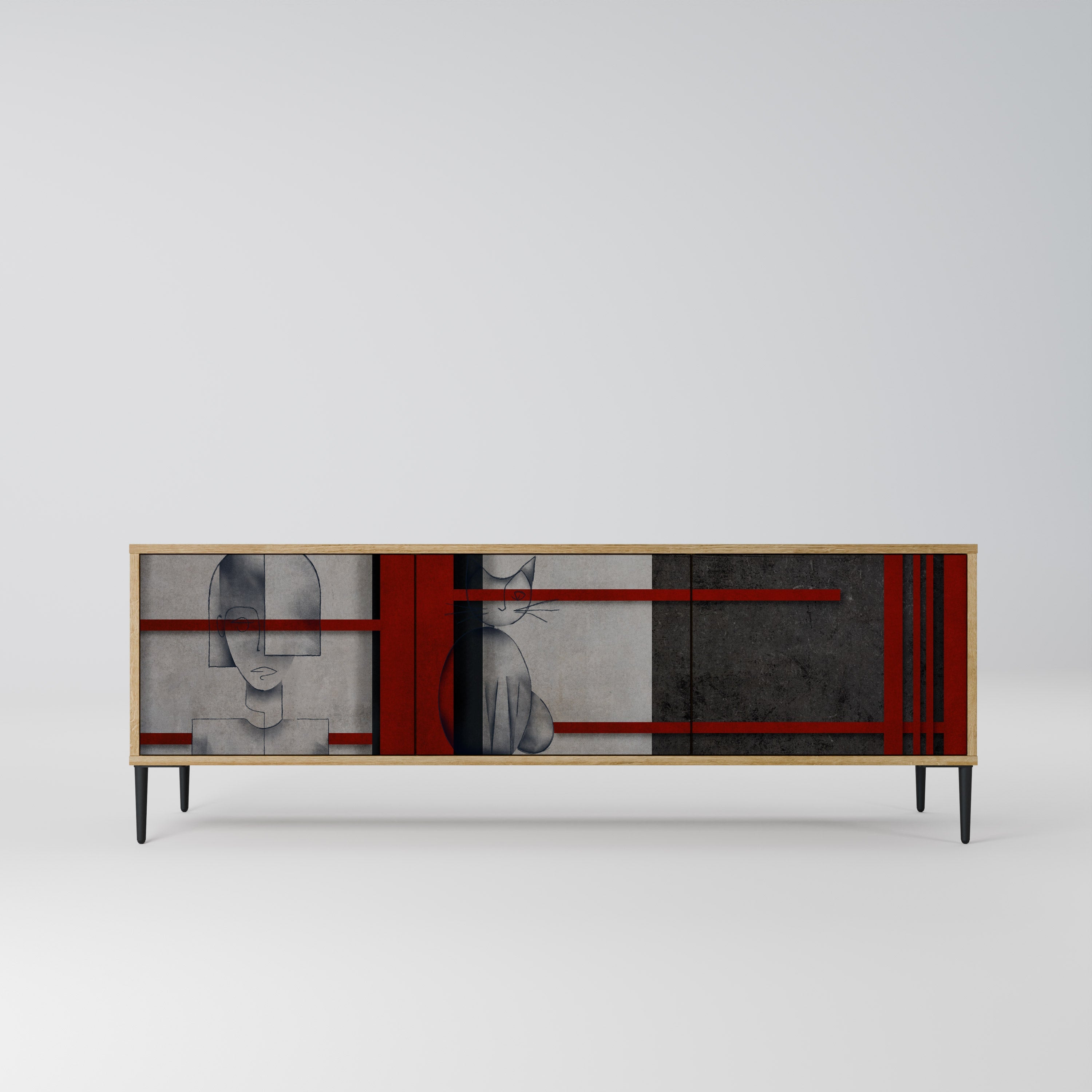 Meuble TV 3 portes GRAY FIGURES effet chêne