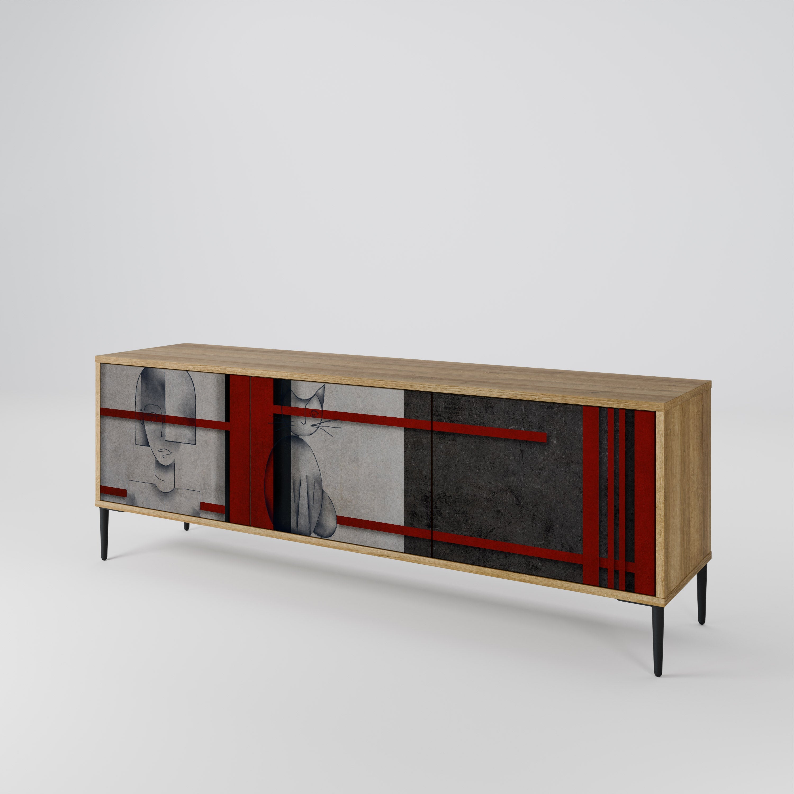 Meuble TV 3 portes GRAY FIGURES effet chêne