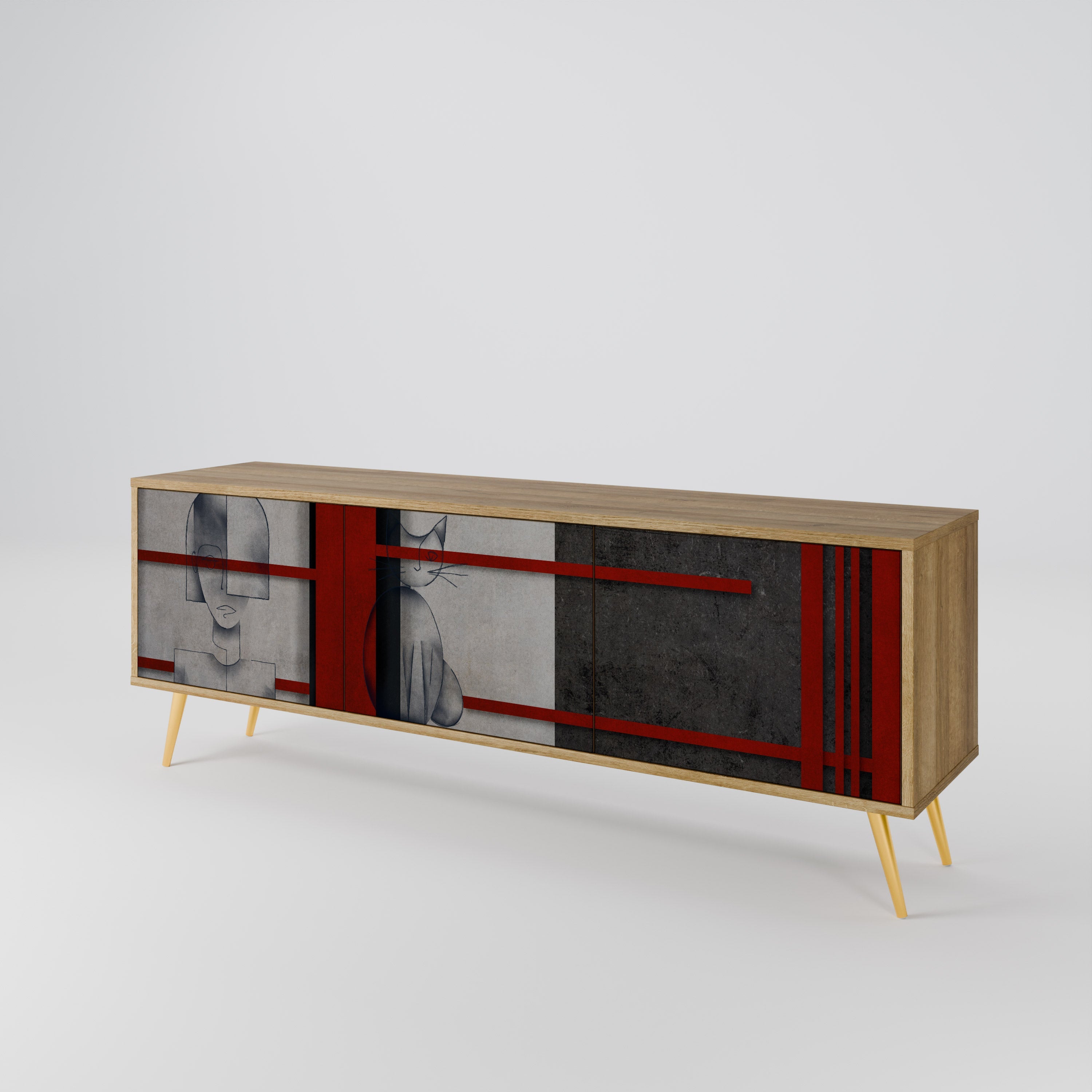 Meuble TV 3 portes GRAY FIGURES effet chêne