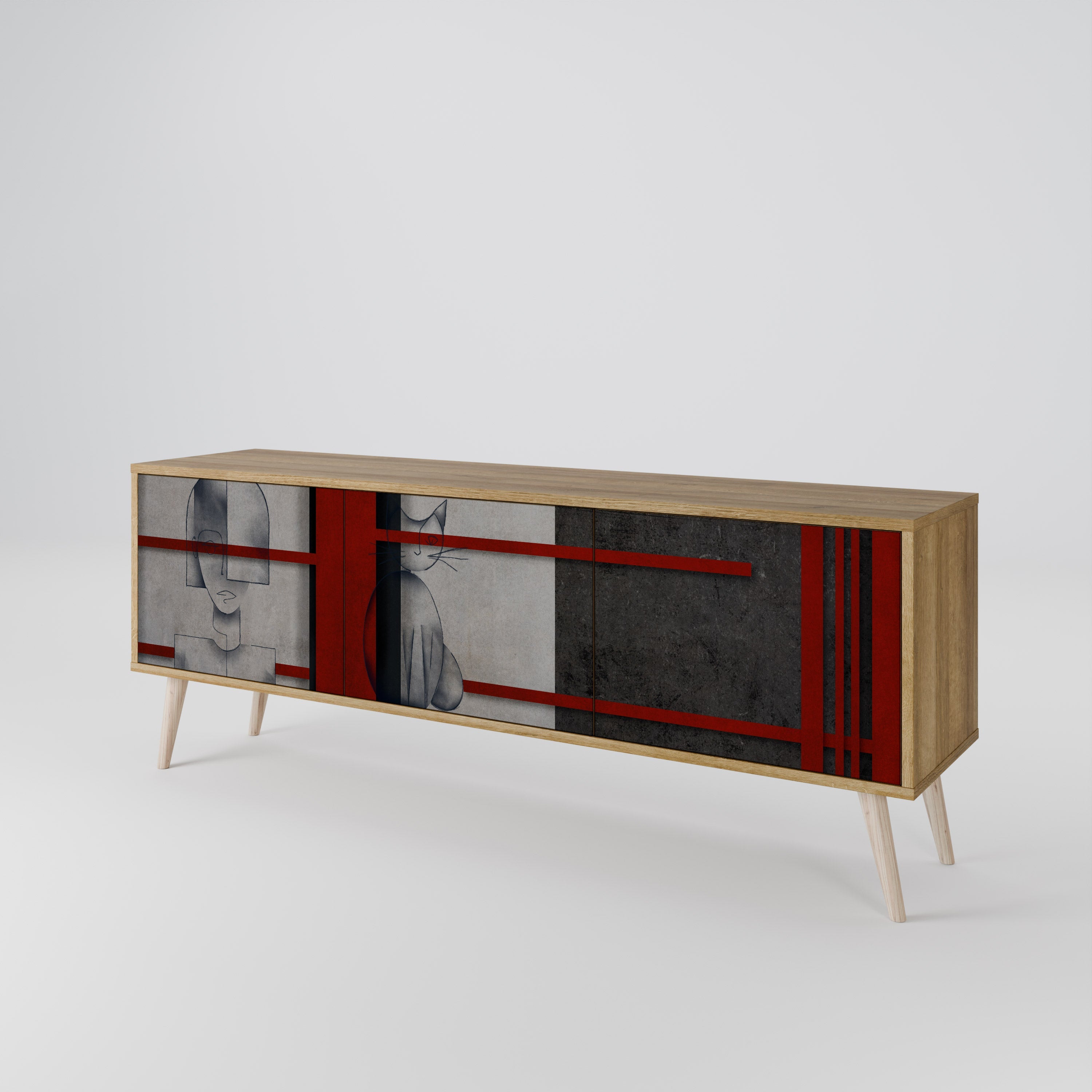 Meuble TV 3 portes GRAY FIGURES effet chêne