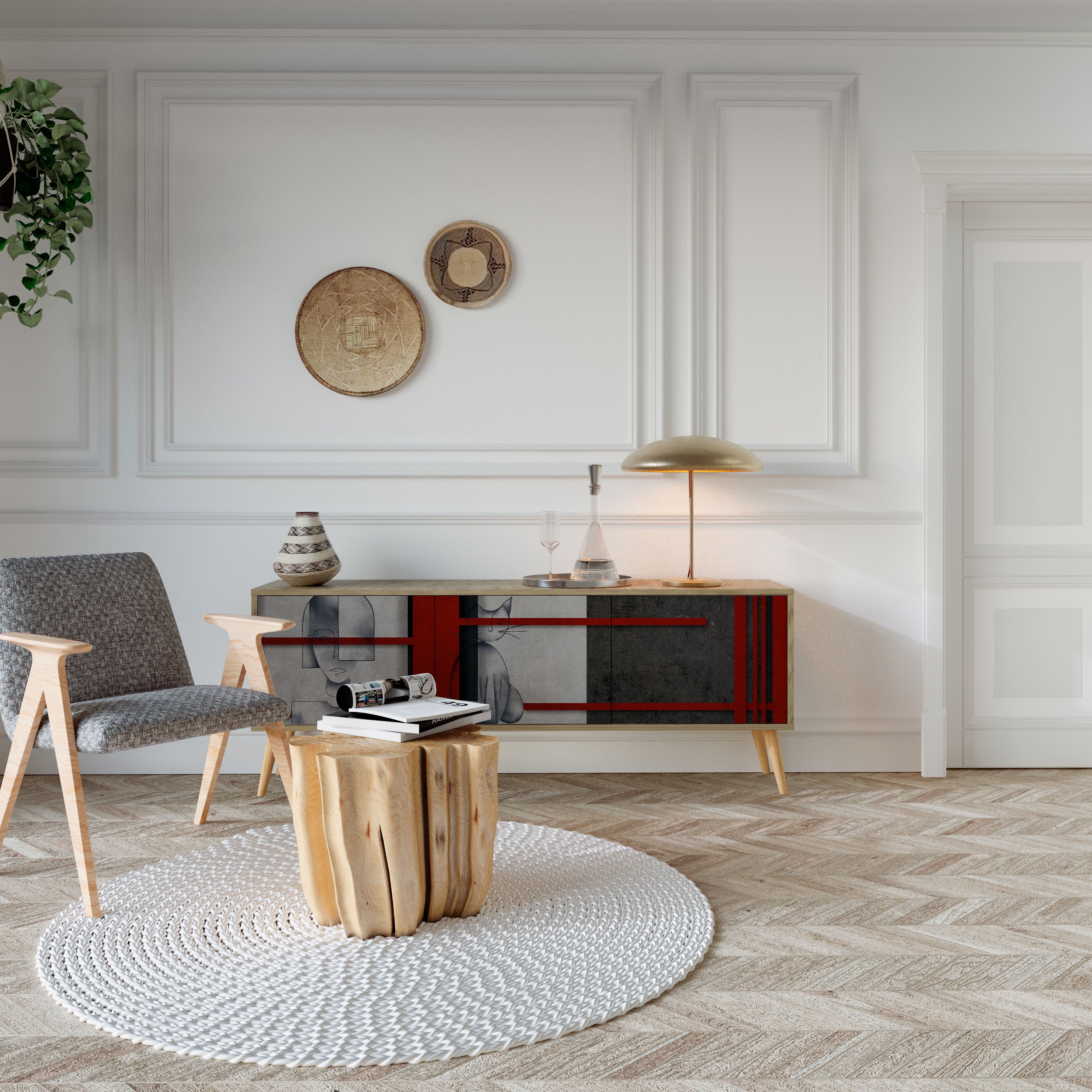 Meuble TV 3 portes GRAY FIGURES effet chêne