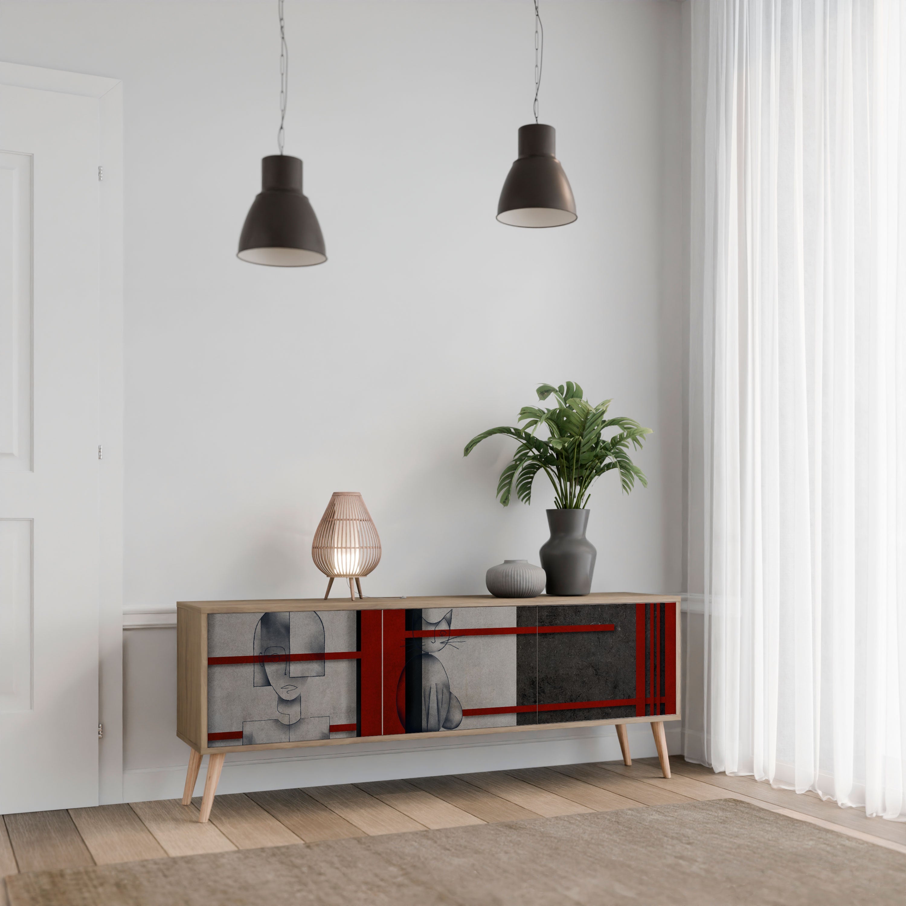 Meuble TV 3 portes GRAY FIGURES effet chêne