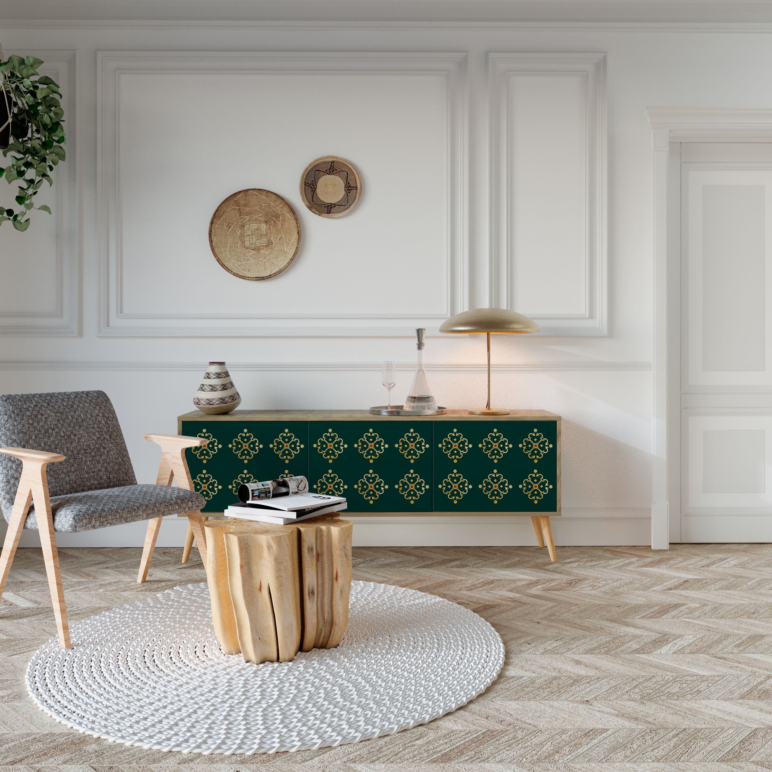 Meuble TV 3 portes ROYAL MEDALLION effet chêne