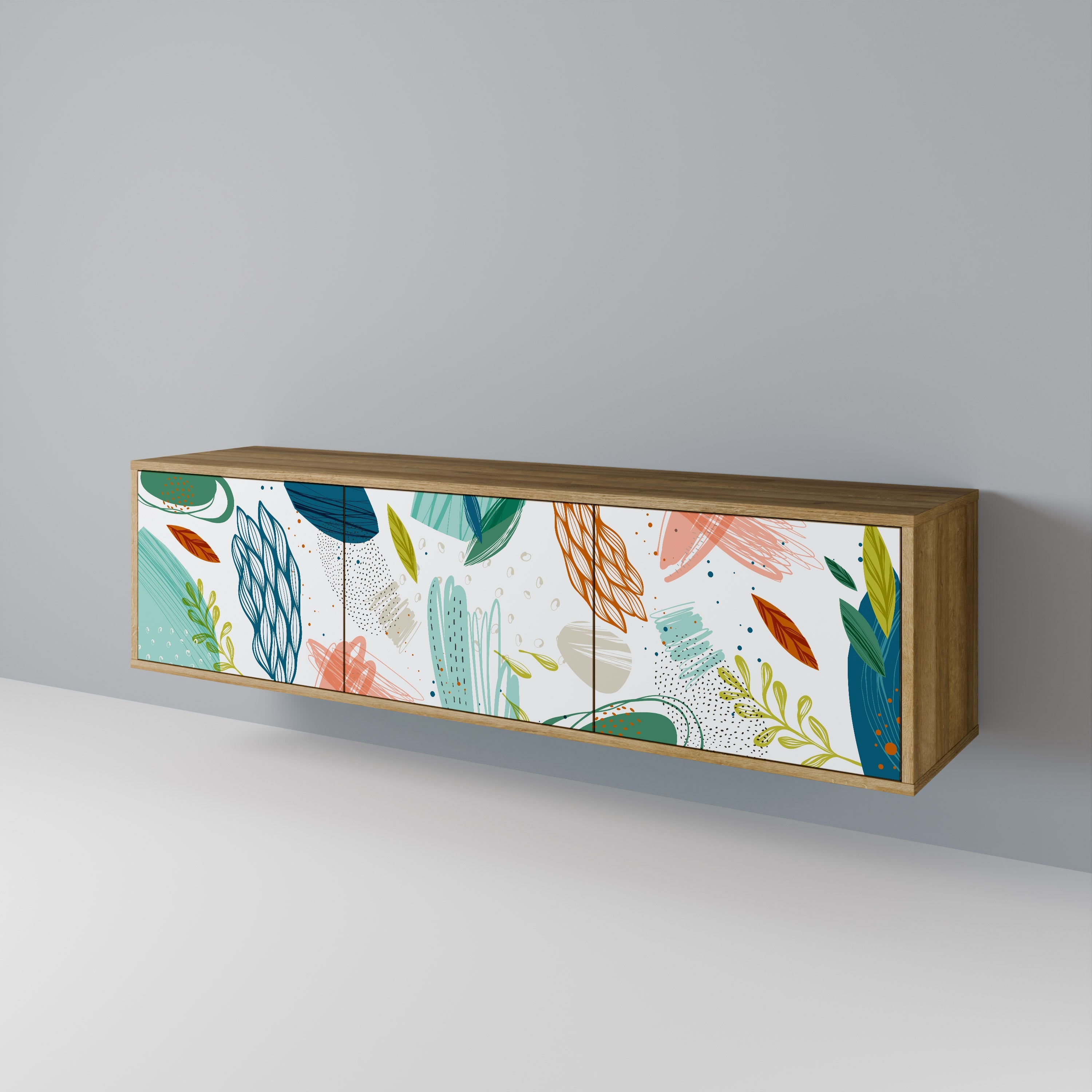 Meuble TV 3 portes BOTANICAL HURRICANE effet chêne