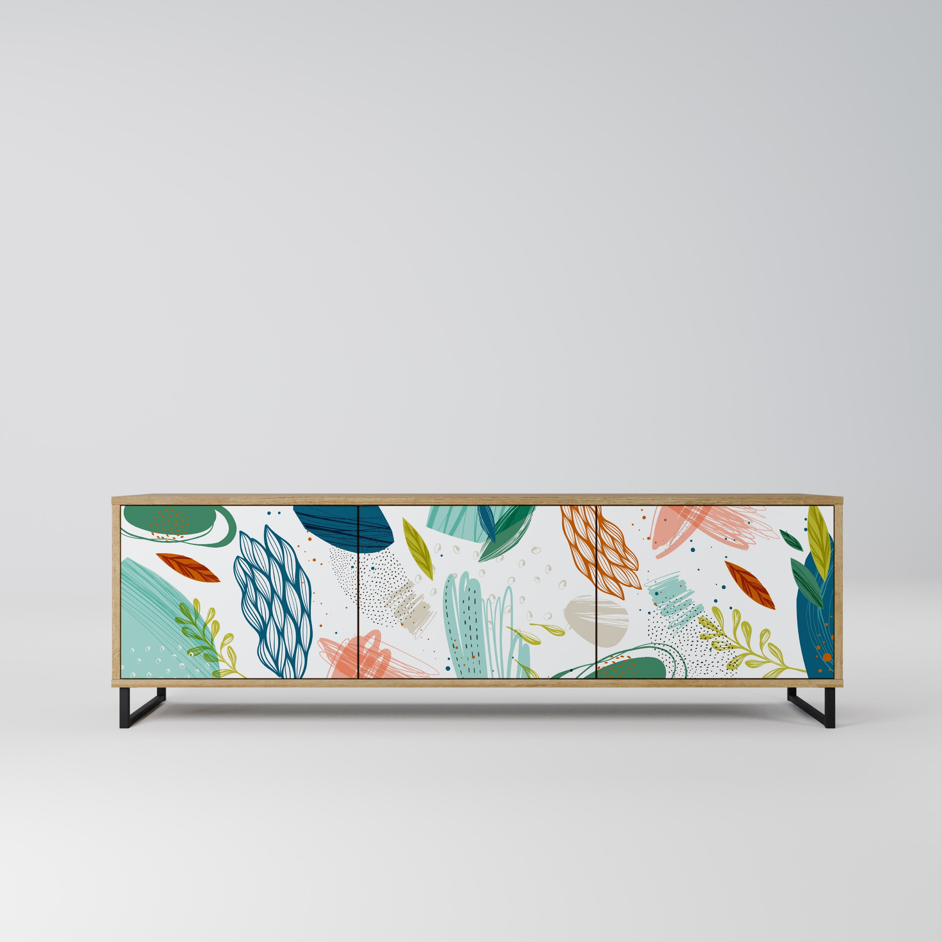 Meuble TV 3 portes BOTANICAL HURRICANE effet chêne