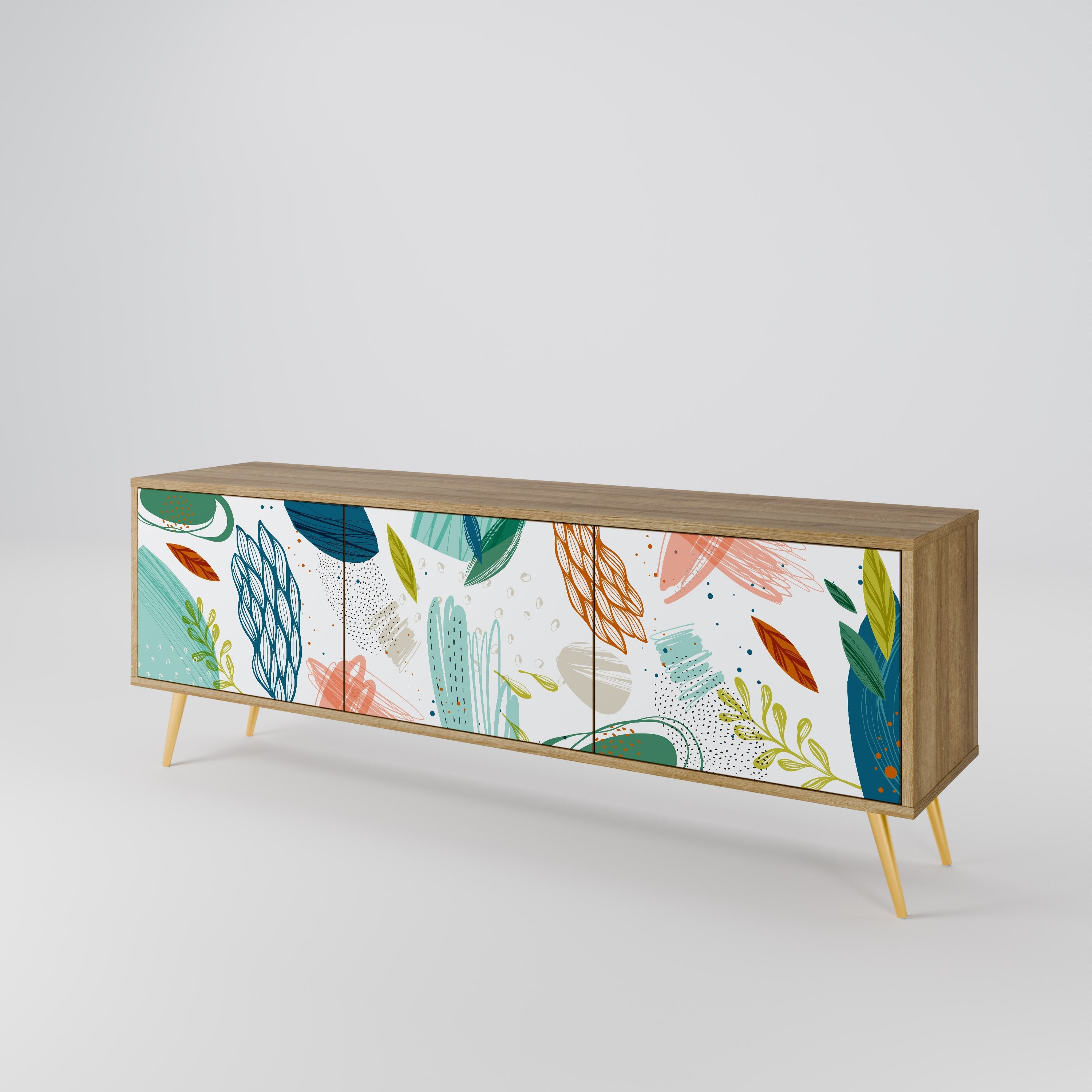 Meuble TV 3 portes BOTANICAL HURRICANE effet chêne