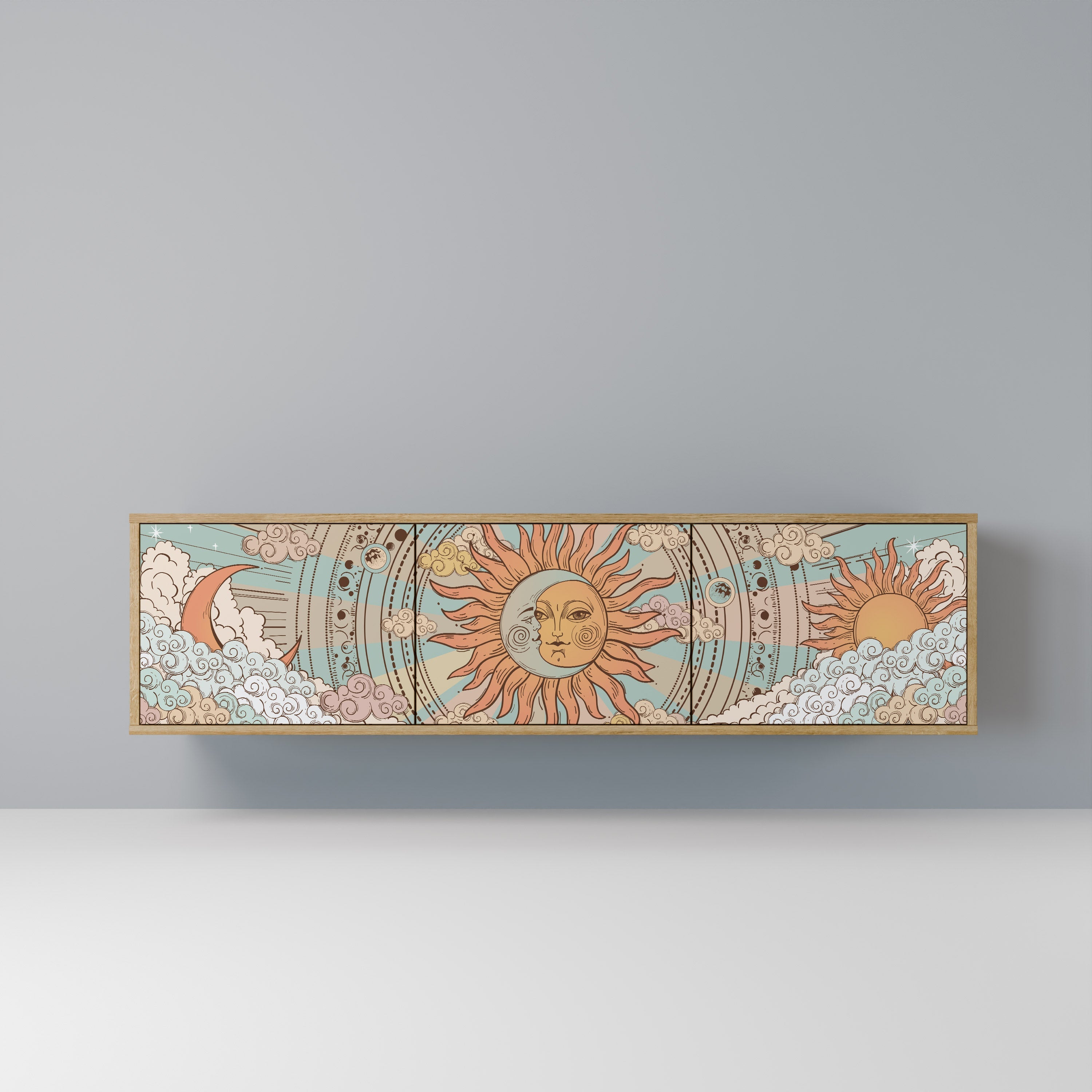 Meuble TV 3 portes MYSTICAL STRUCTURE effet chêne