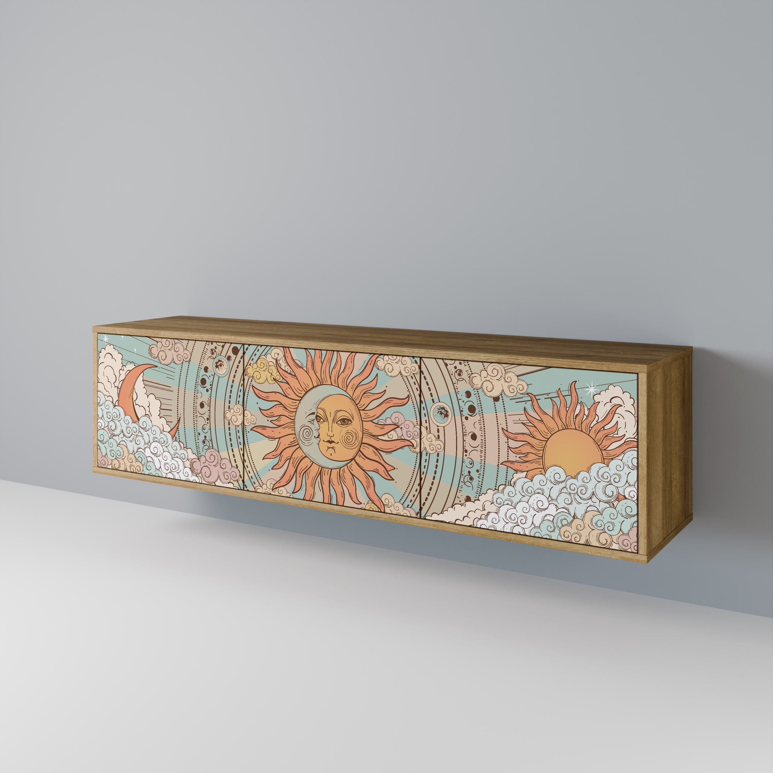 Meuble TV 3 portes MYSTICAL STRUCTURE effet chêne