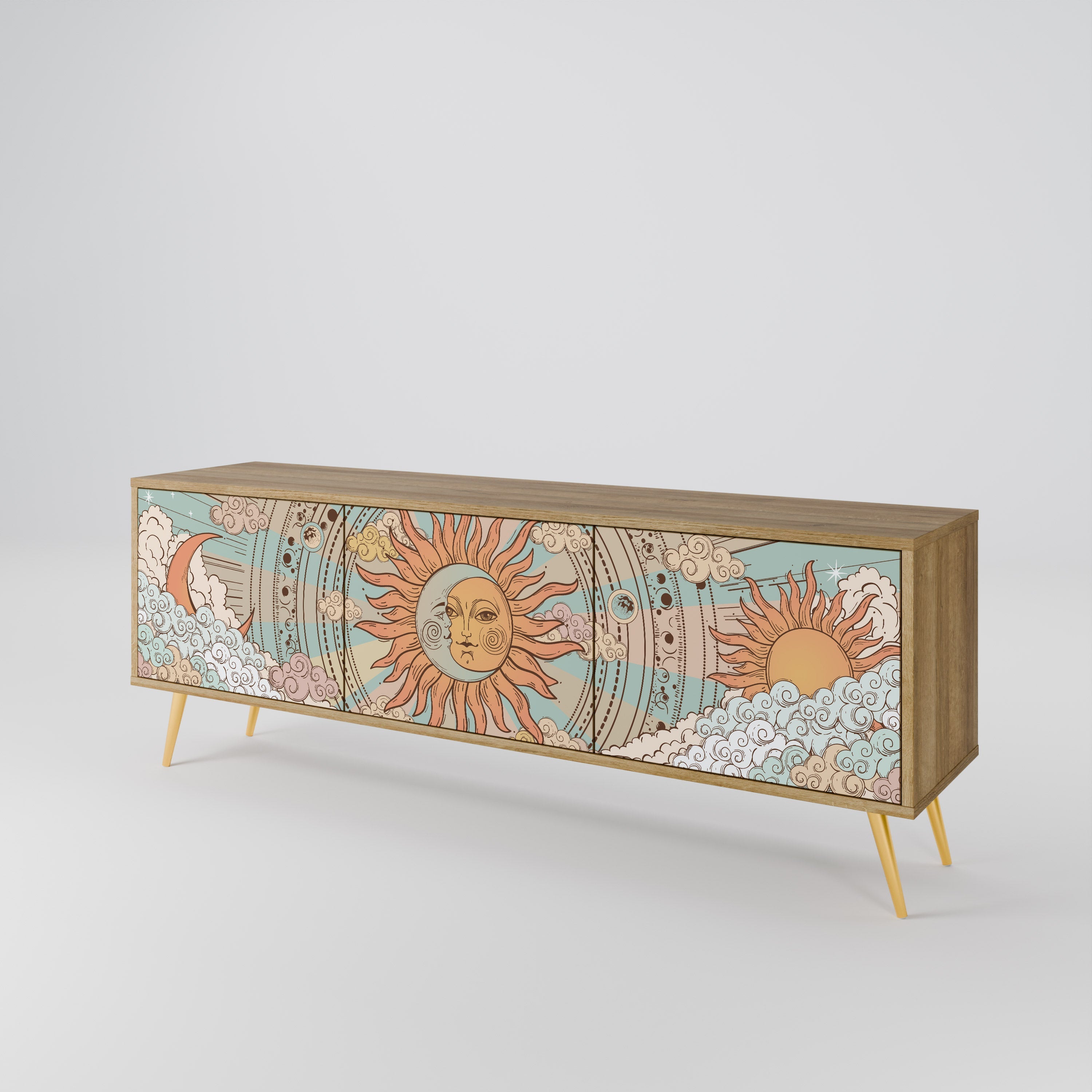 Meuble TV 3 portes MYSTICAL STRUCTURE effet chêne