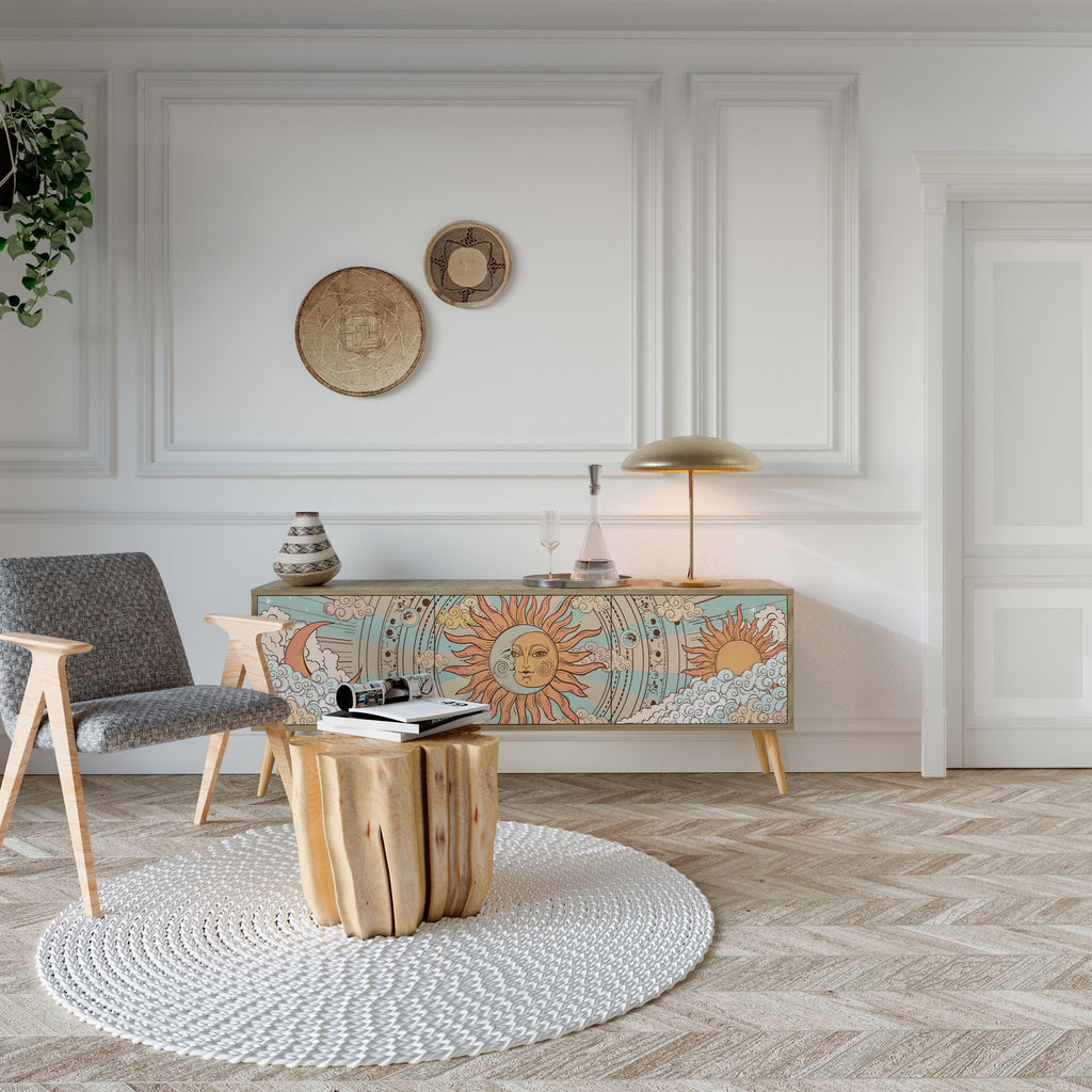 Meuble TV 3 portes MYSTICAL STRUCTURE effet chêne