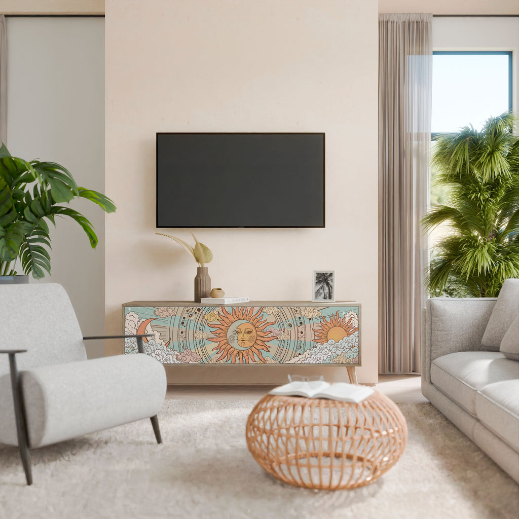 Meuble TV 3 portes MYSTICAL STRUCTURE effet chêne