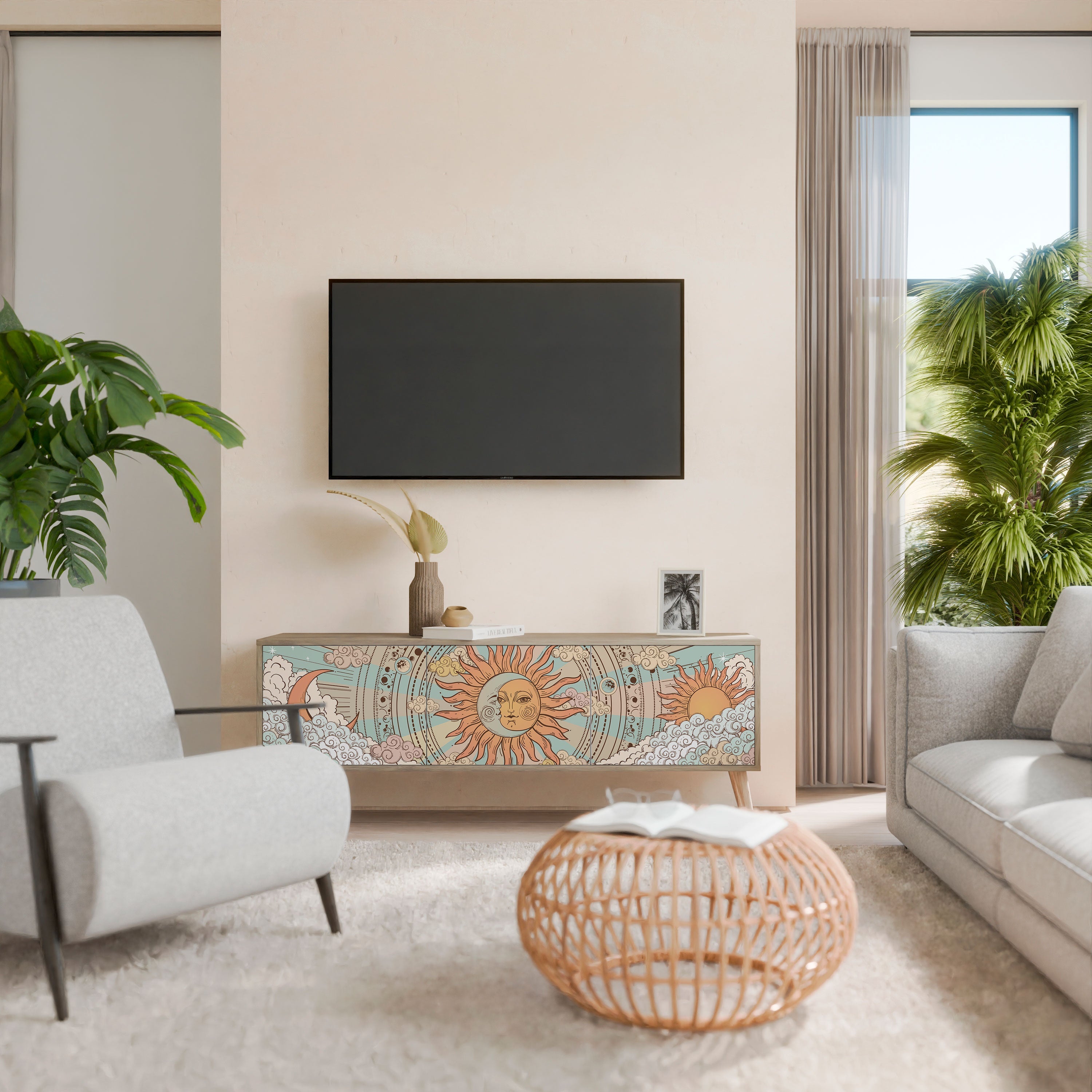 Meuble TV 3 portes MYSTICAL STRUCTURE effet chêne