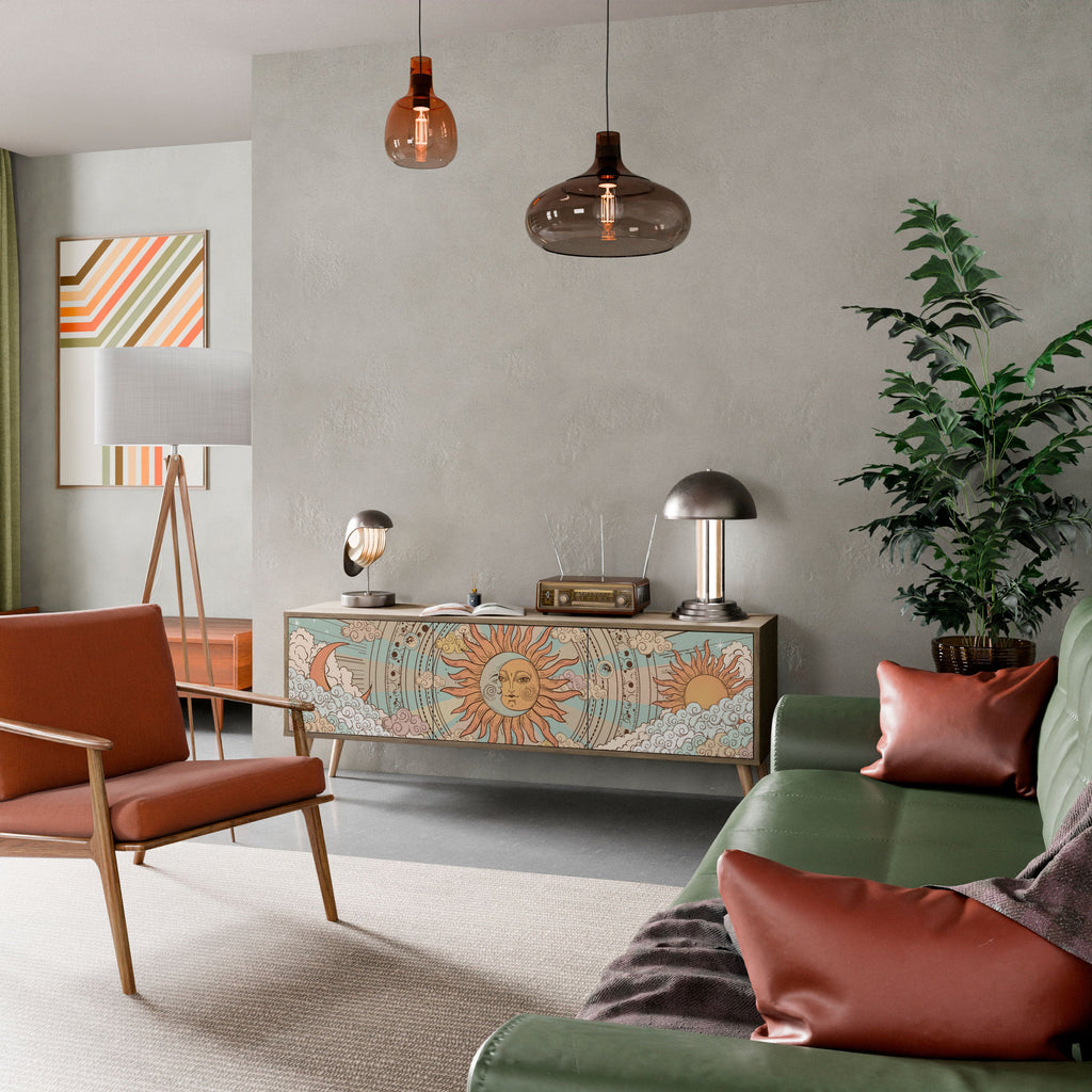 Meuble TV 3 portes MYSTICAL STRUCTURE effet chêne