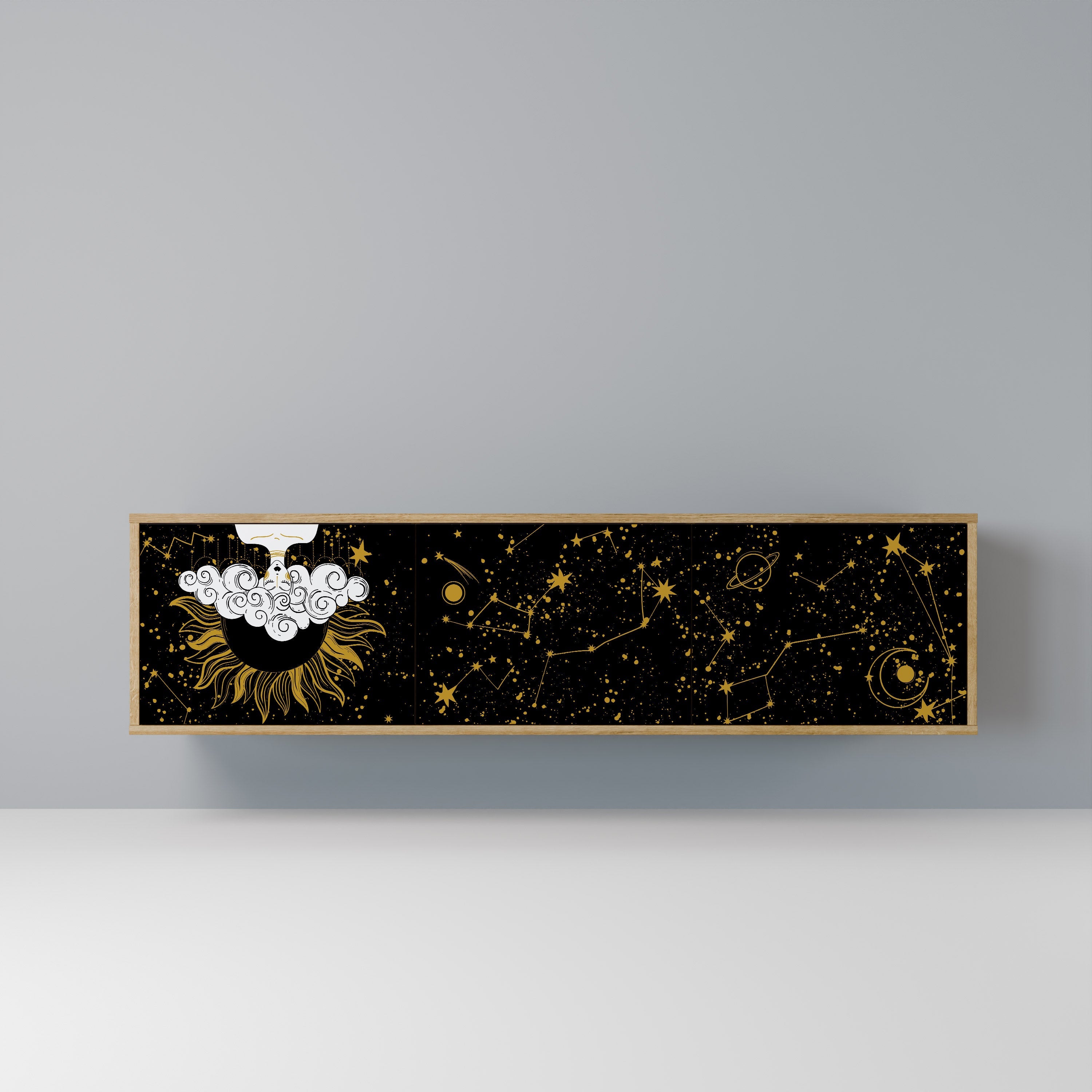 Meuble TV 3 portes effet chêne STELLAR CONSTELLATIONS