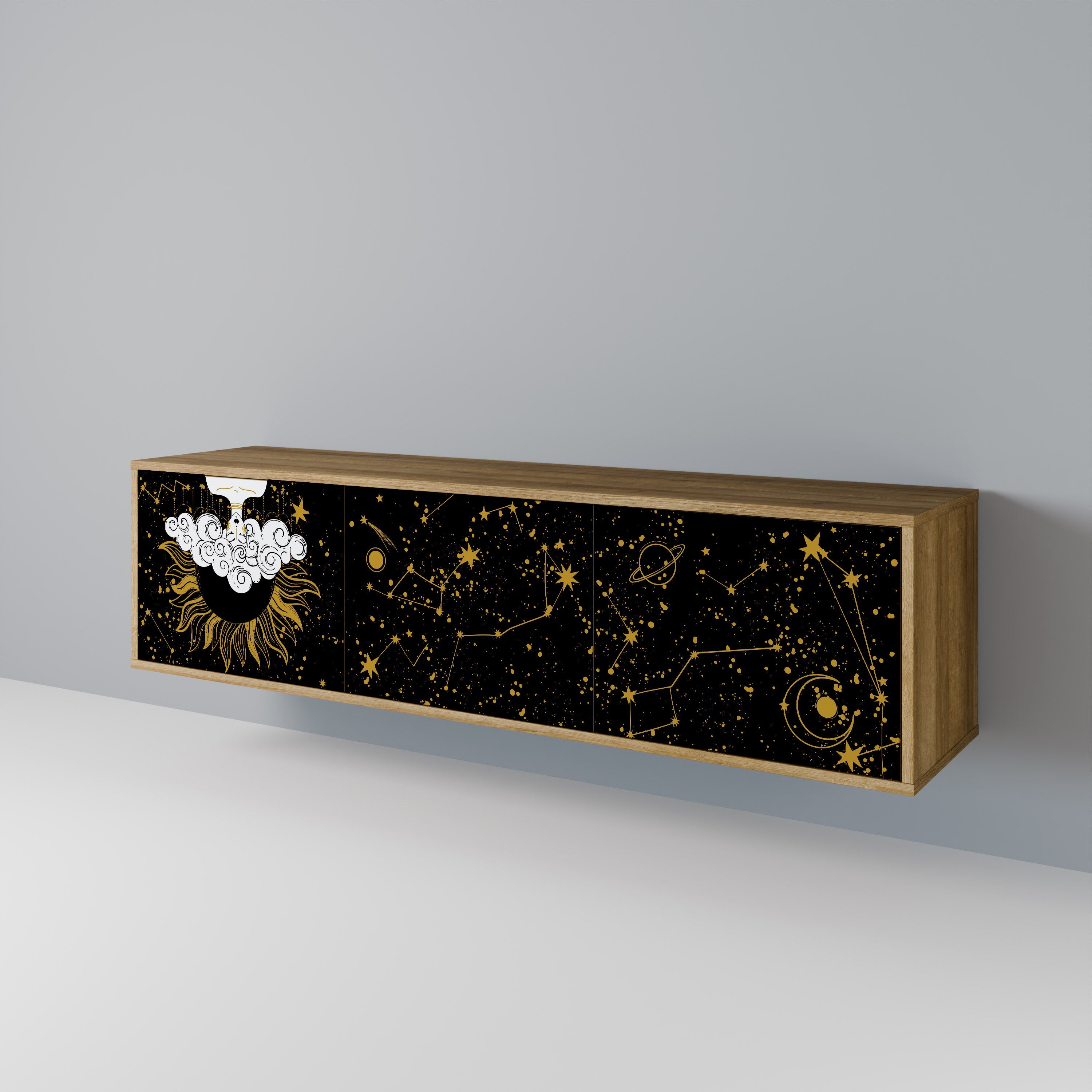 Meuble TV 3 portes effet chêne STELLAR CONSTELLATIONS