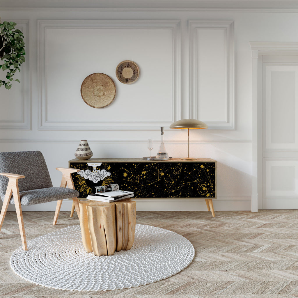 Meuble TV 3 portes effet chêne STELLAR CONSTELLATIONS