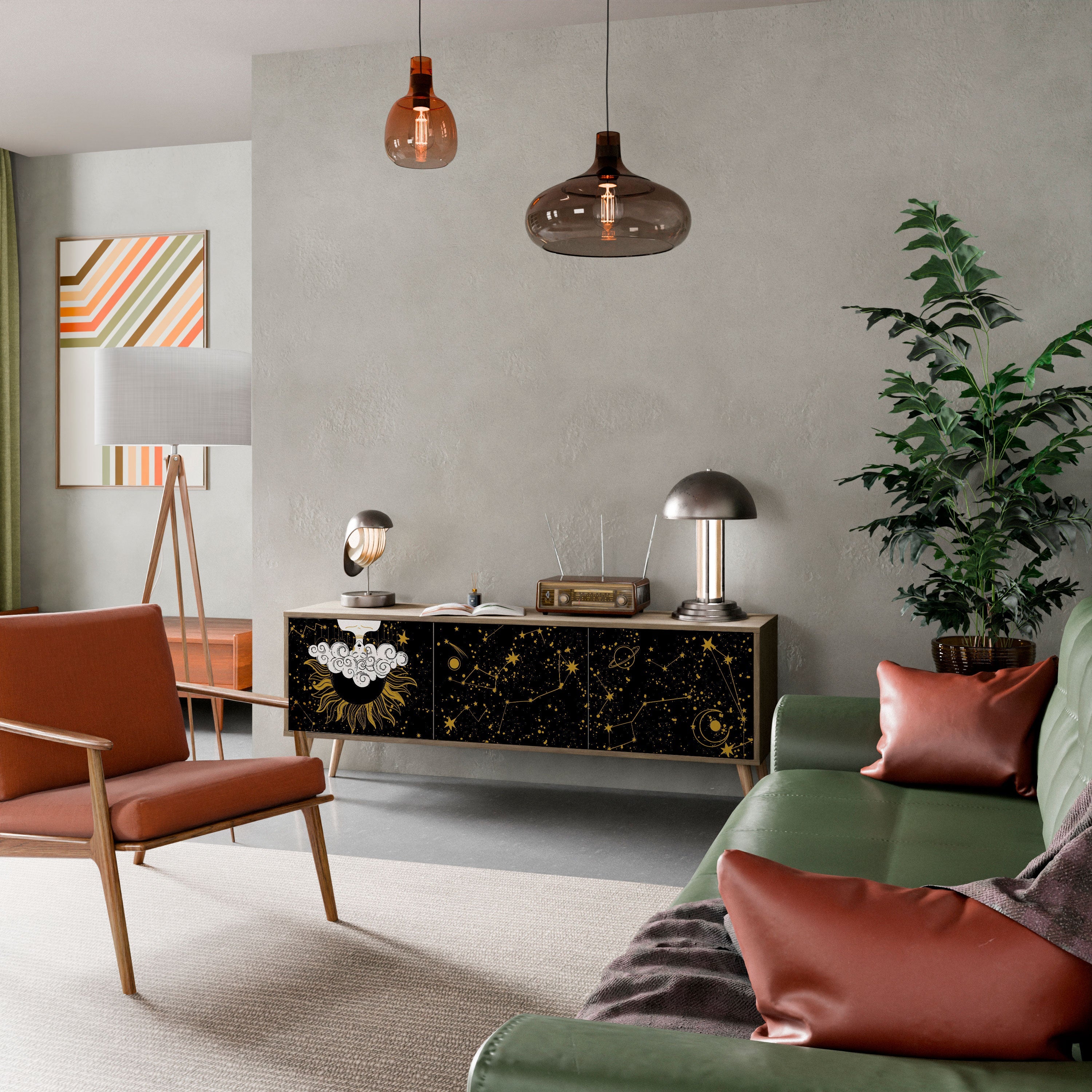 Meuble TV 3 portes effet chêne STELLAR CONSTELLATIONS