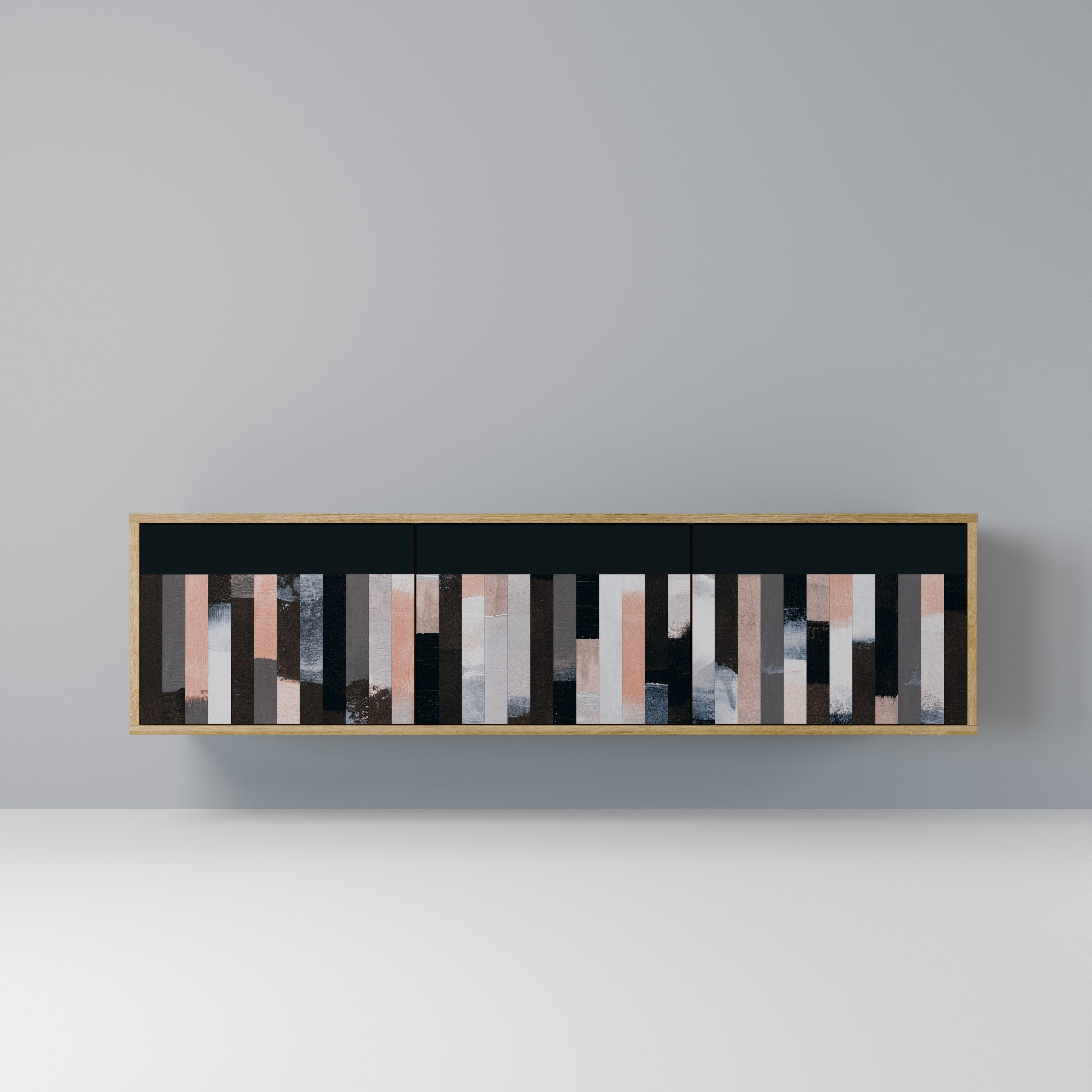 Meuble TV 3 portes COLLAGE DE RECTANGLES effet chêne