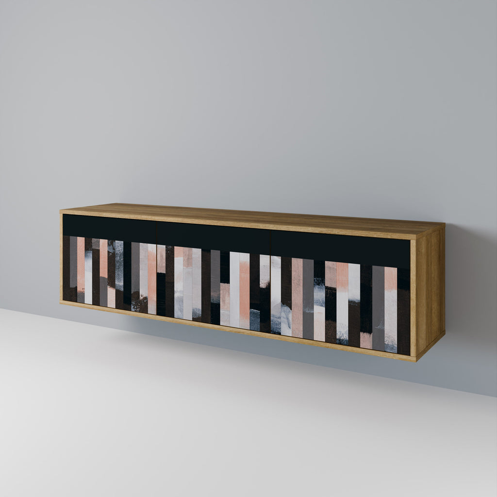 Meuble TV 3 portes COLLAGE DE RECTANGLES effet chêne