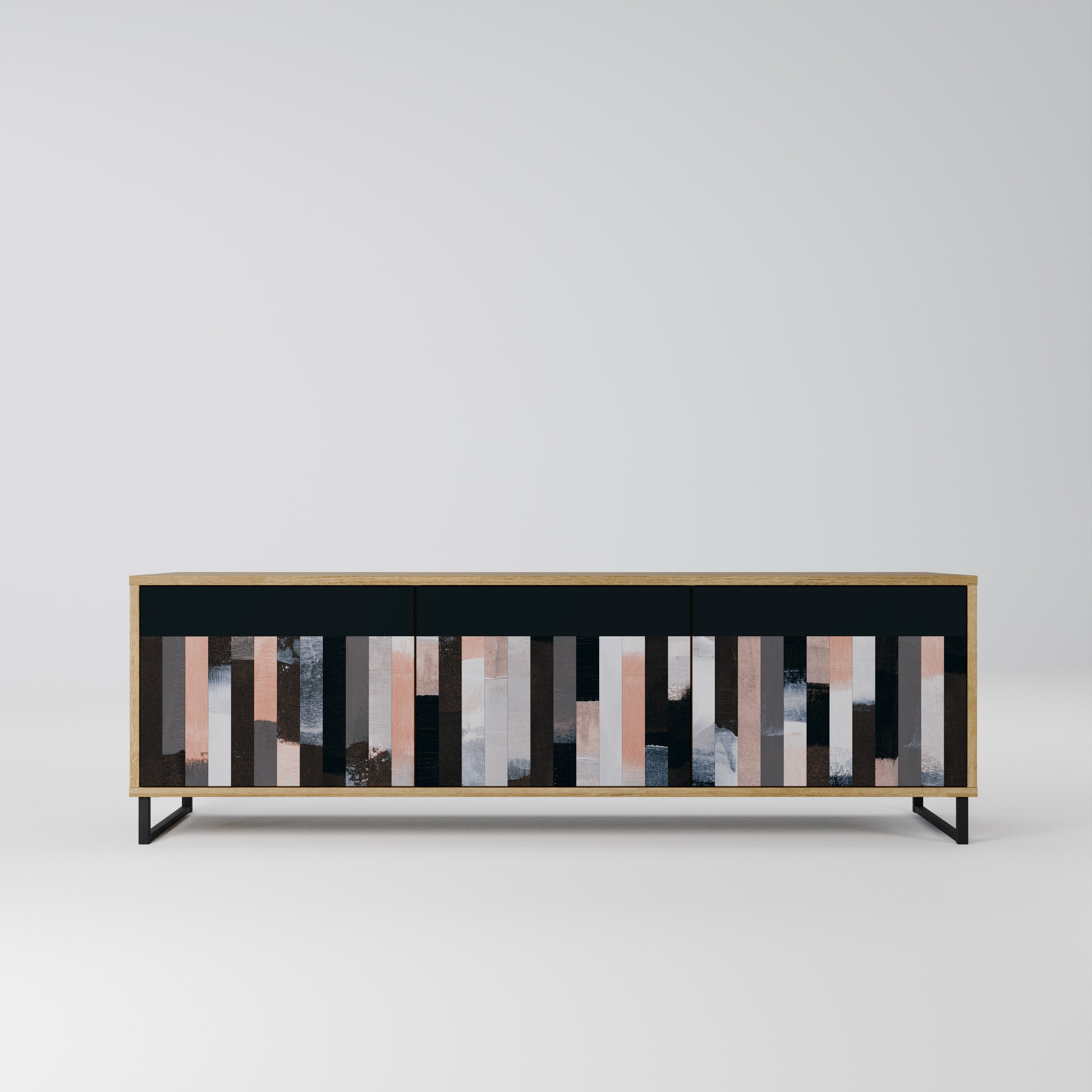 Meuble TV 3 portes COLLAGE DE RECTANGLES effet chêne