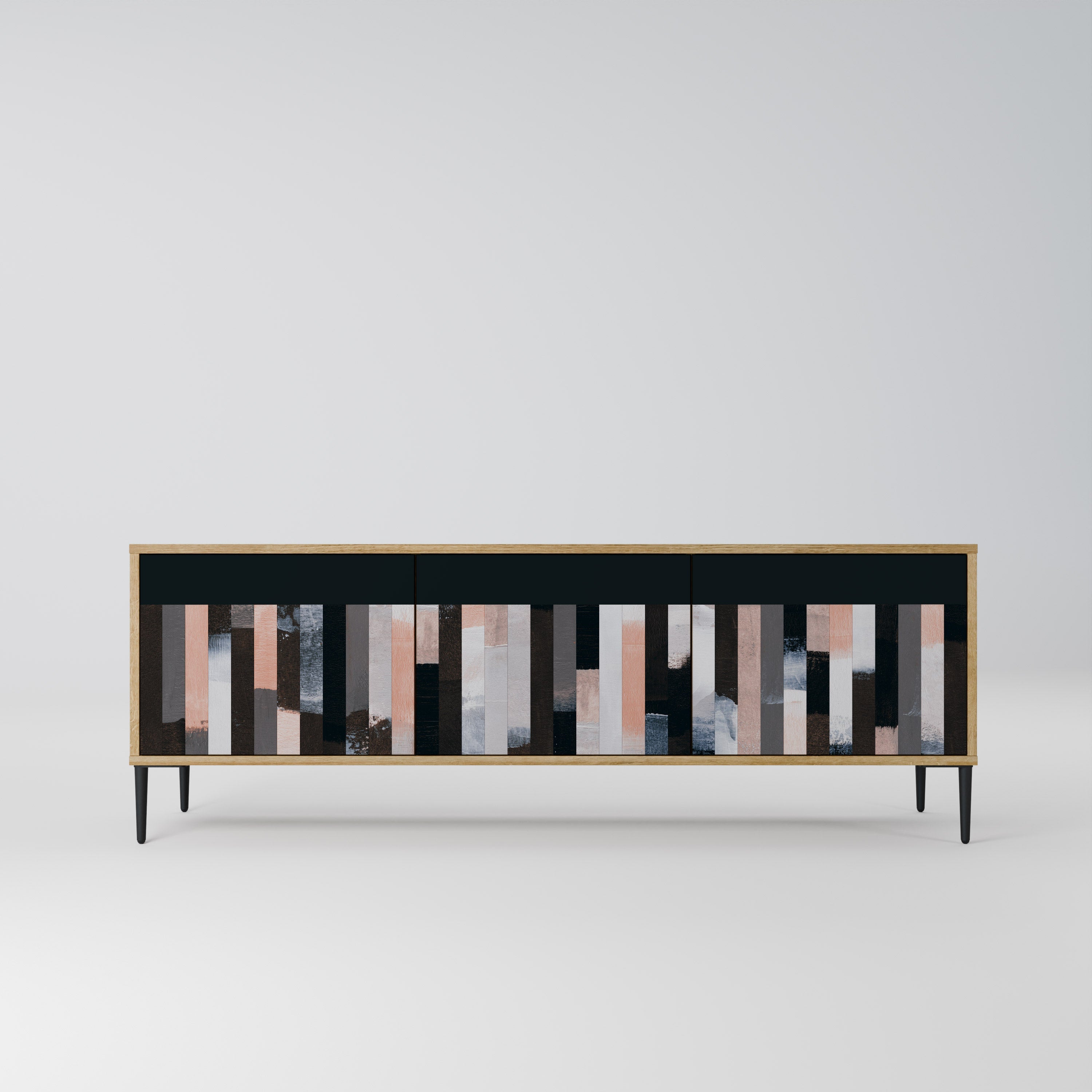 Meuble TV 3 portes COLLAGE DE RECTANGLES effet chêne