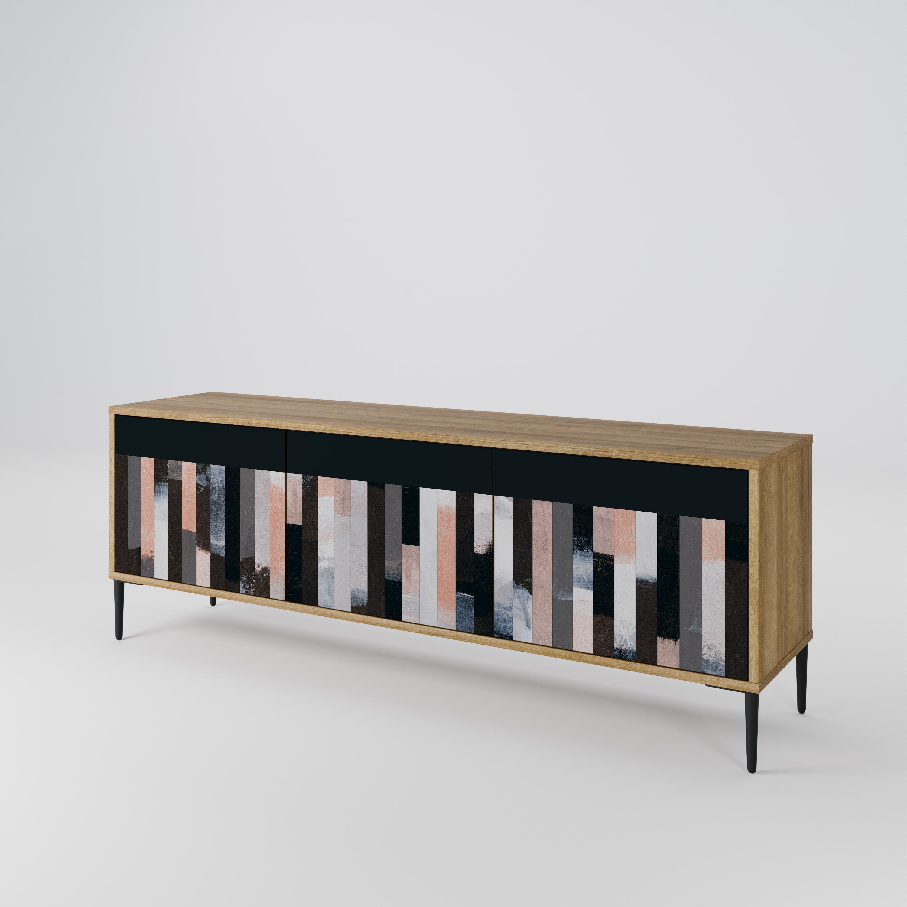 Meuble TV 3 portes COLLAGE DE RECTANGLES effet chêne