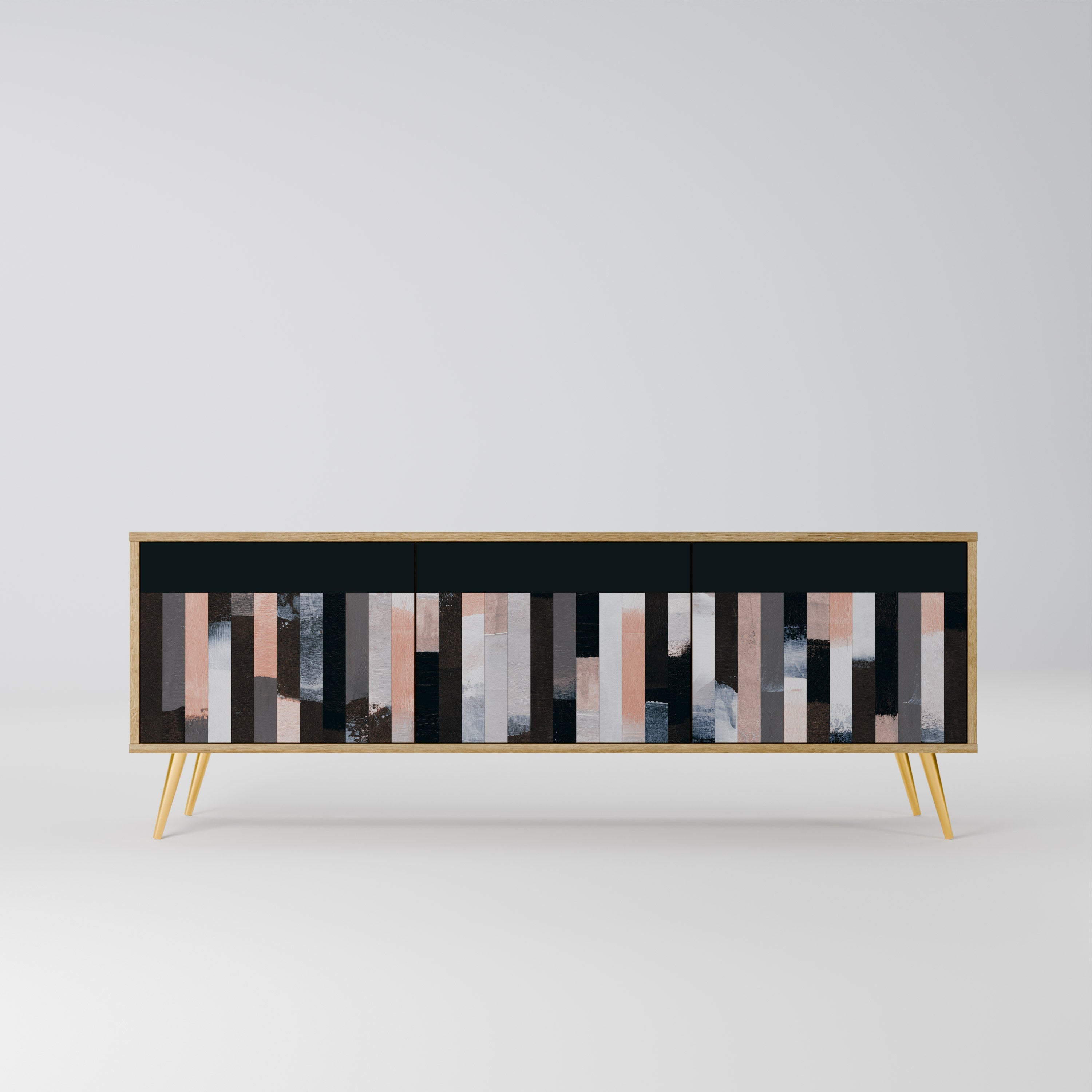 Meuble TV 3 portes COLLAGE DE RECTANGLES effet chêne