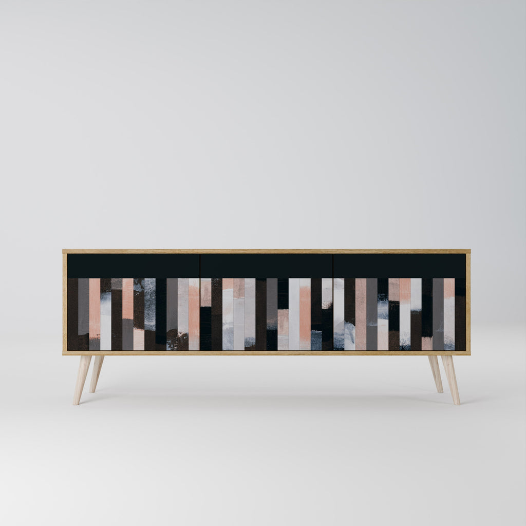 Meuble TV 3 portes COLLAGE DE RECTANGLES effet chêne