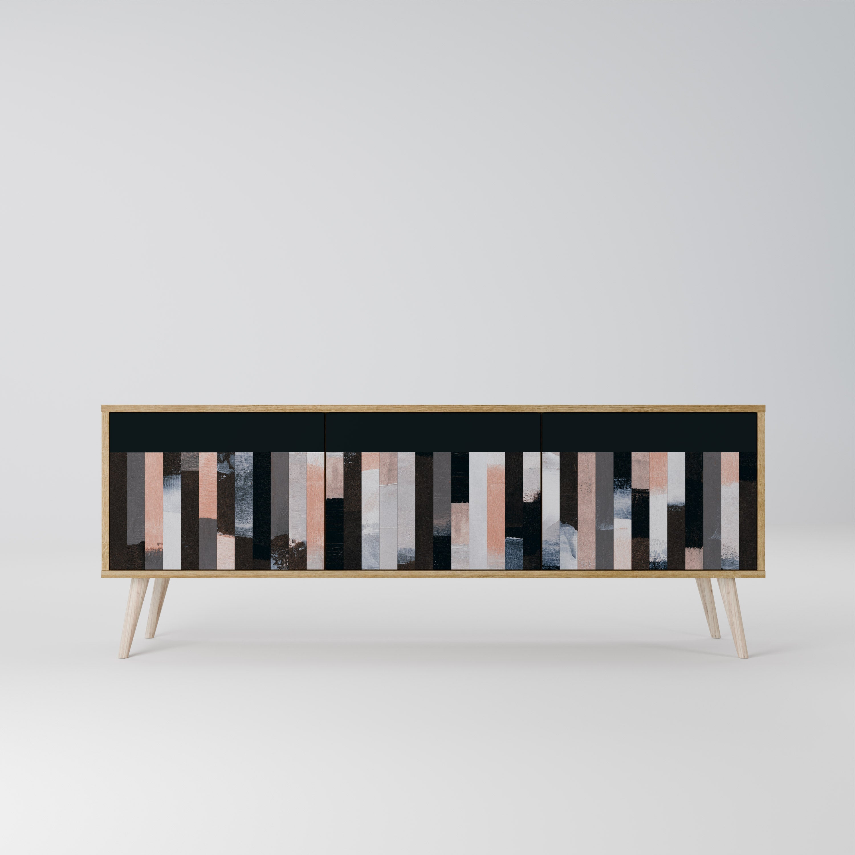 Meuble TV 3 portes COLLAGE DE RECTANGLES effet chêne