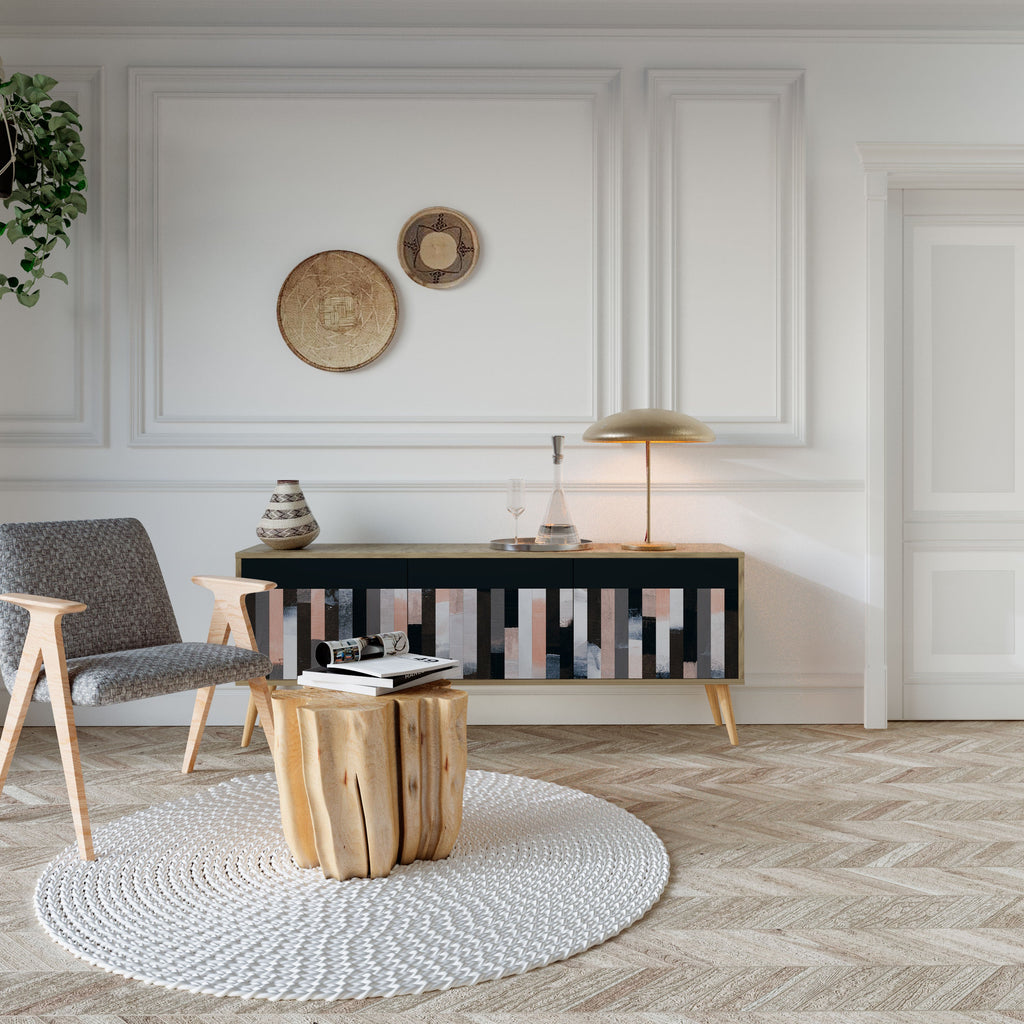 Meuble TV 3 portes COLLAGE DE RECTANGLES effet chêne