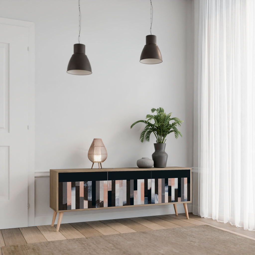 Meuble TV 3 portes COLLAGE DE RECTANGLES effet chêne