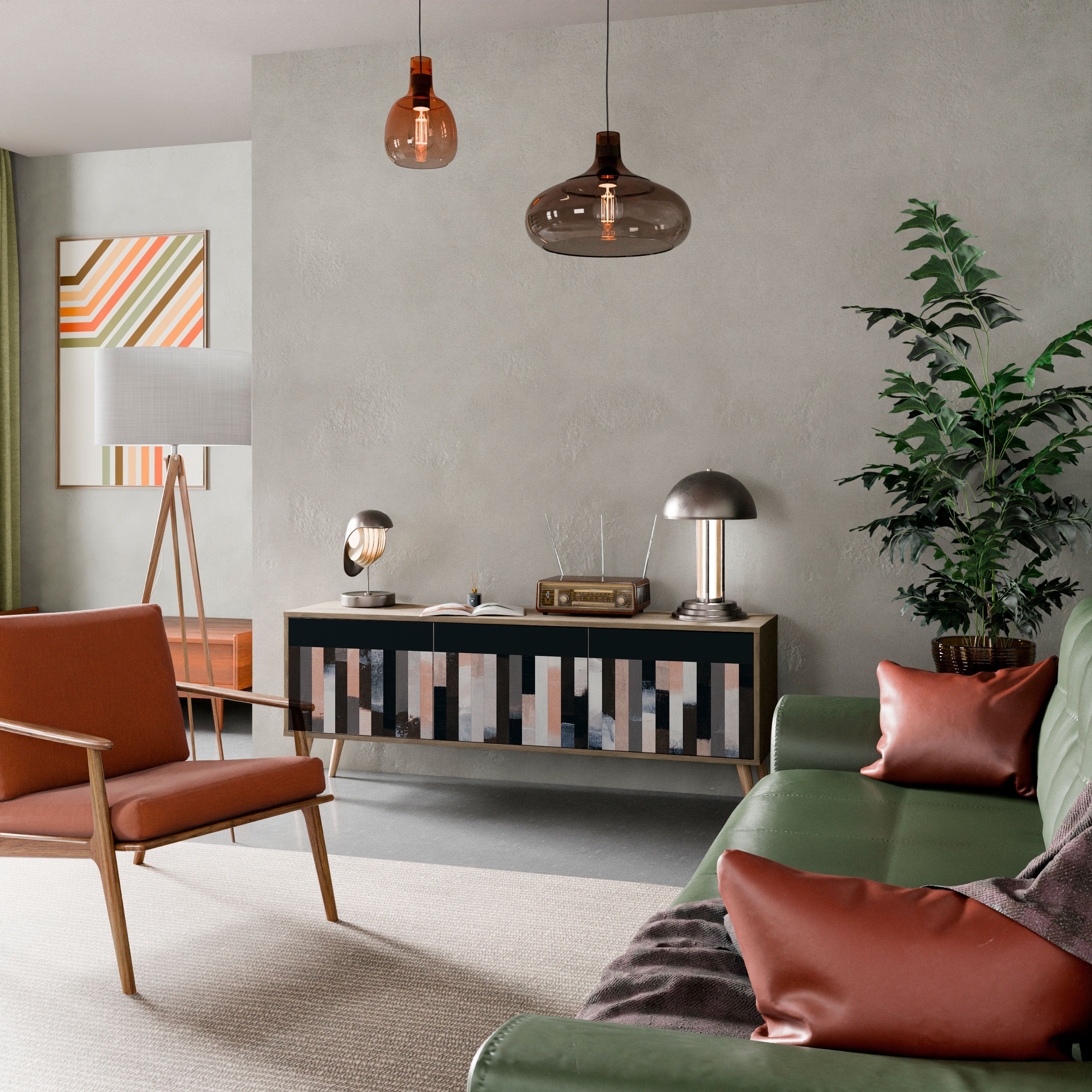 Meuble TV 3 portes COLLAGE DE RECTANGLES effet chêne